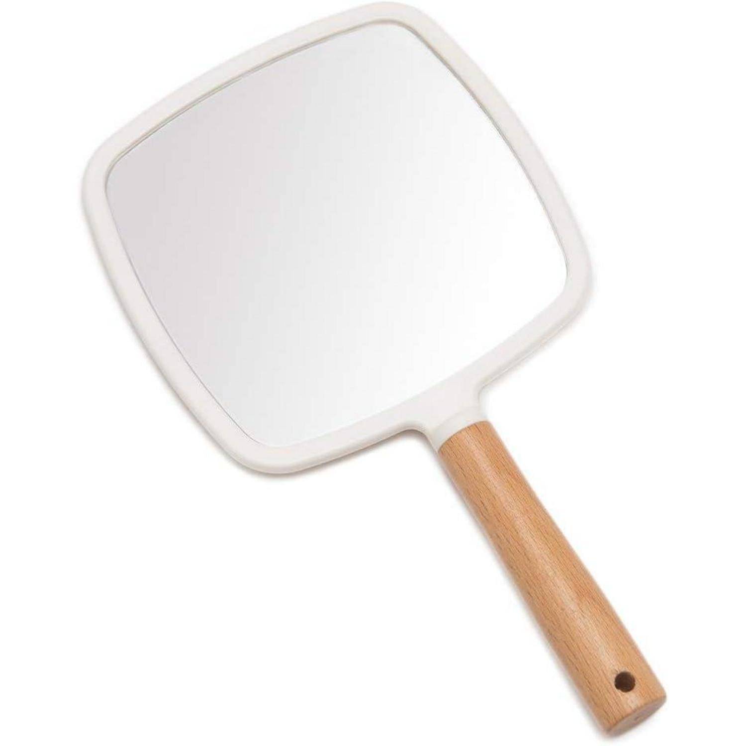 Handspiegel Holzgriff Make-up Rasieren tragbar quadratisch
