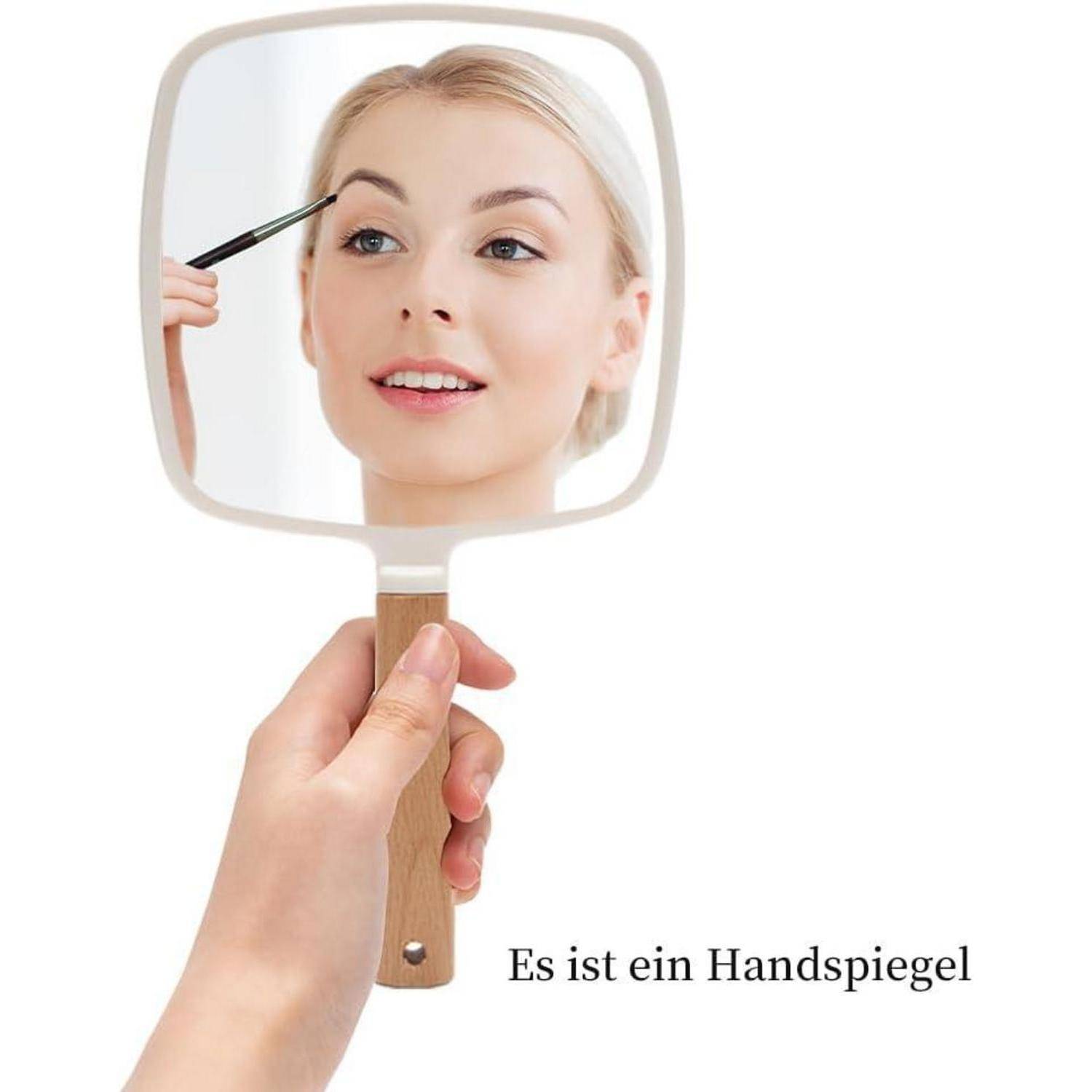 Handspiegel Holzgriff Make-up Rasieren tragbar quadratisch