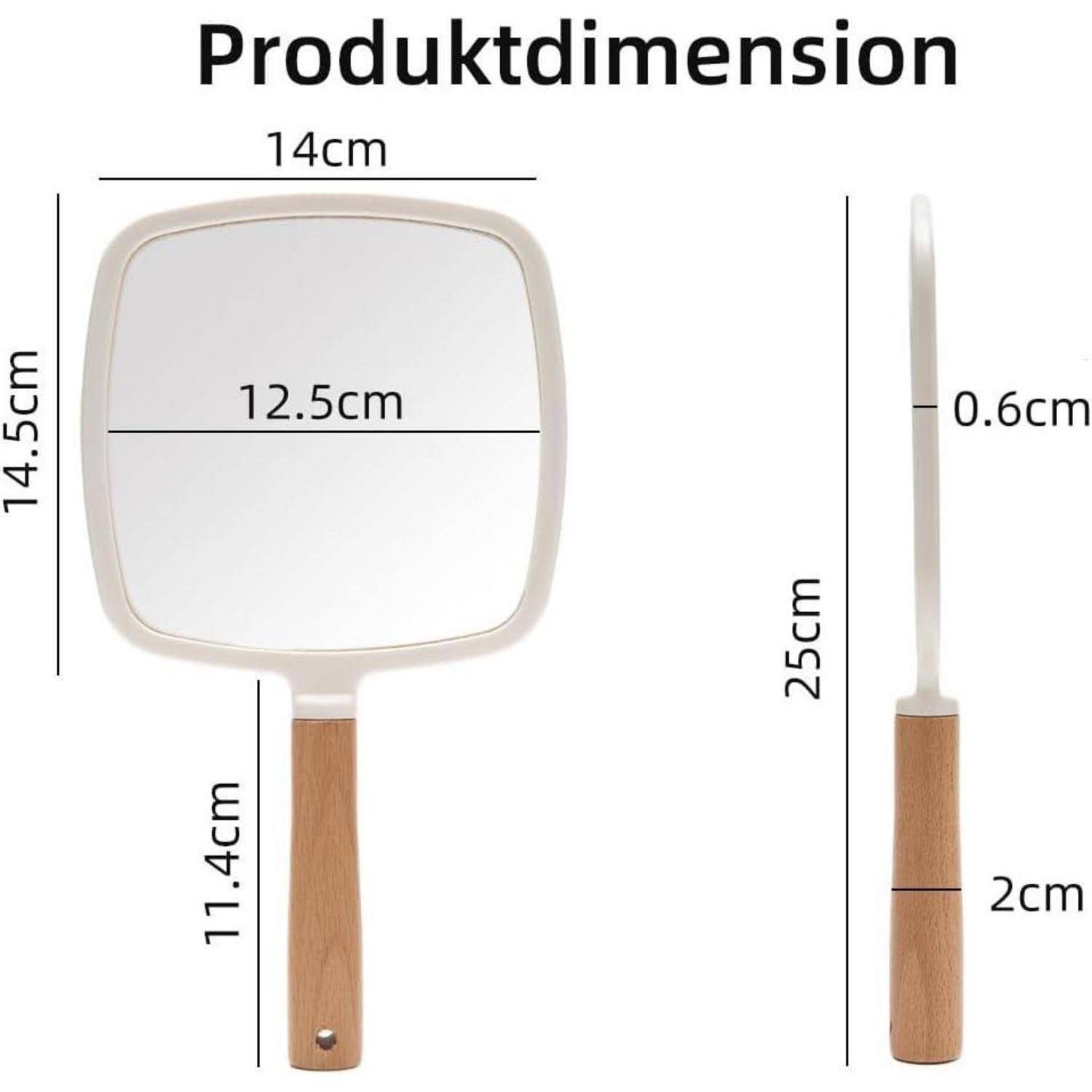 Handspiegel Holzgriff Make-up Rasieren tragbar quadratisch