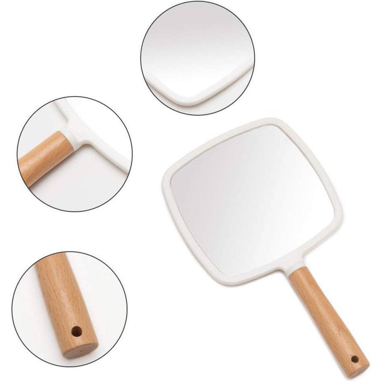 Handspiegel Holzgriff Make-up Rasieren tragbar quadratisch
