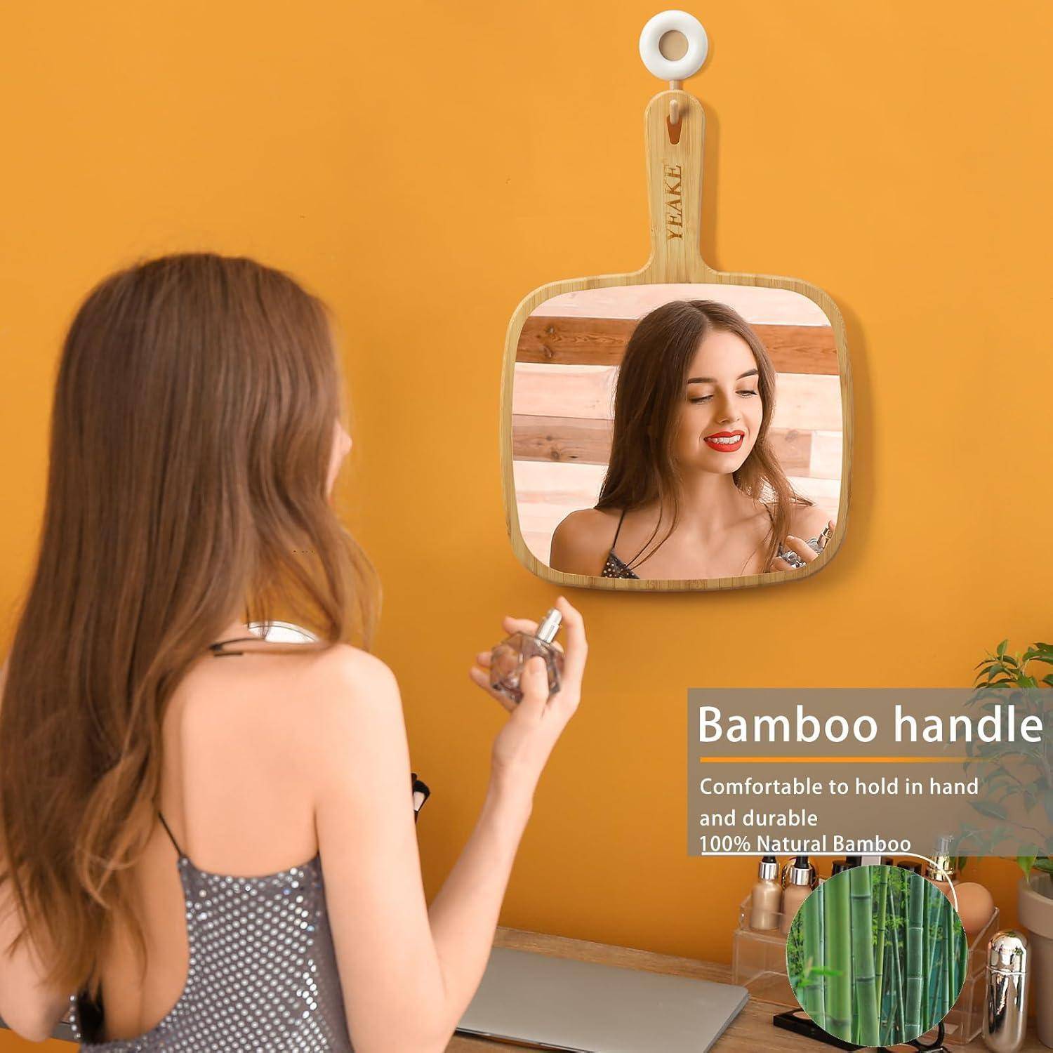 Handspiegel extra groß Bambus-Handspiegel Reise-Kosmetikspiegel 22,6