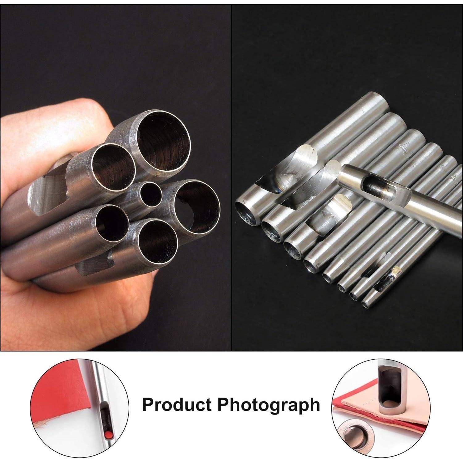 Produktfotografie mit Metallröhren aus verschiedenen Blickwinkeln, einschließlich einer Anordnung und einer Detailaufnahme der Rohrenden.