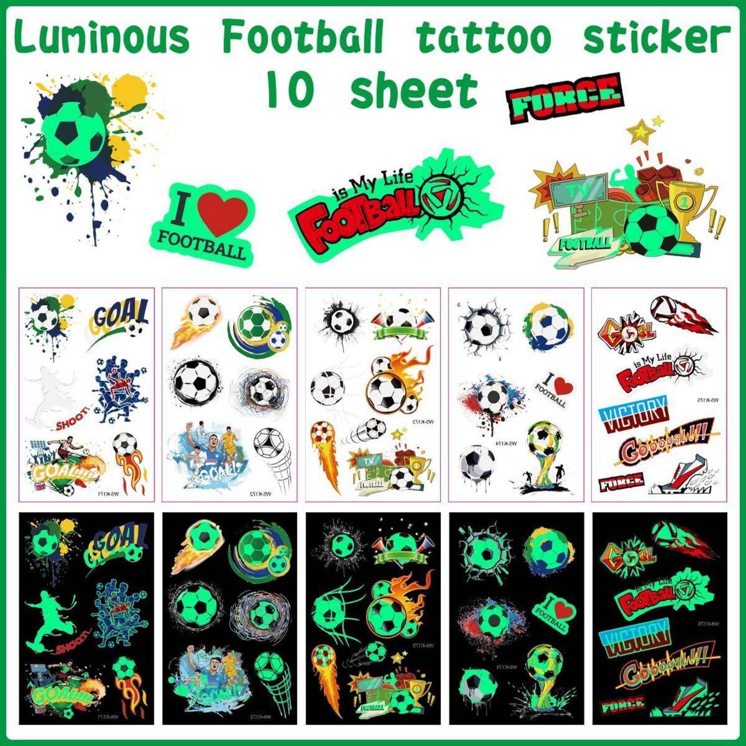 Leuchttattoos Fußball Kinder 10 Blätter Tattoo Jungen Fussball