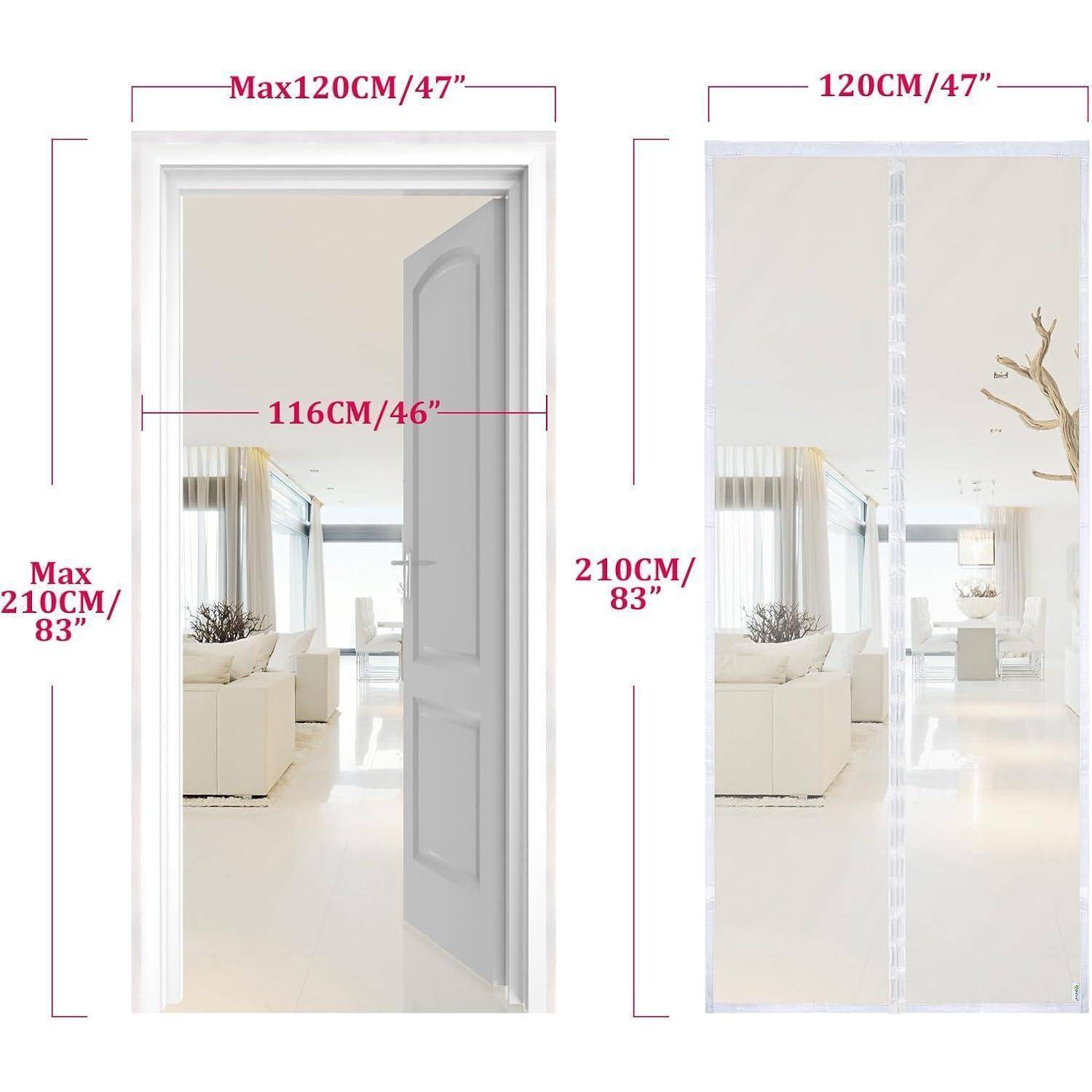 Zwei Türrahmen: linker Rahmen mit einer massiven Tür, misst 116 CM/46