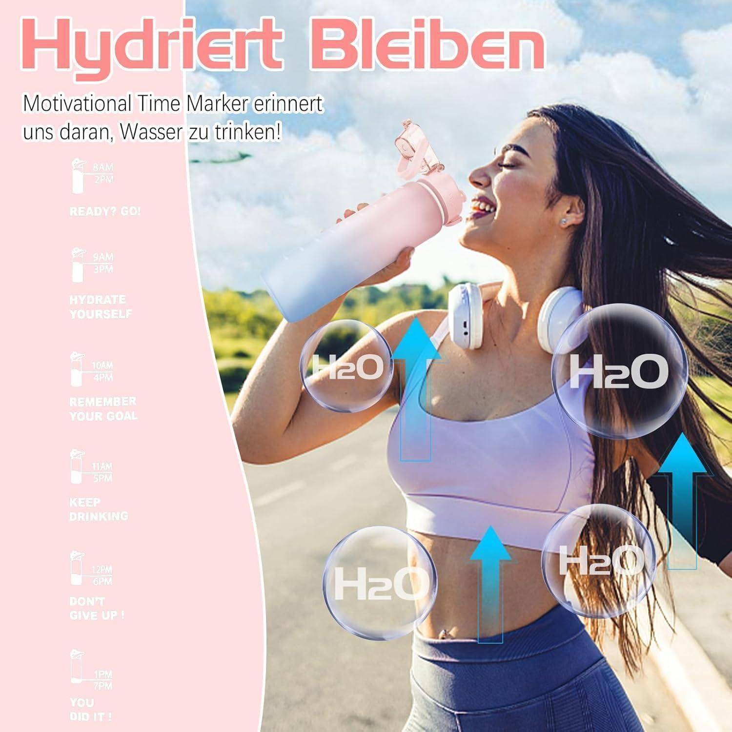 Trinkflasche 1l BPA-frei Sport Auslaufsicher mit Zeitmarkierung