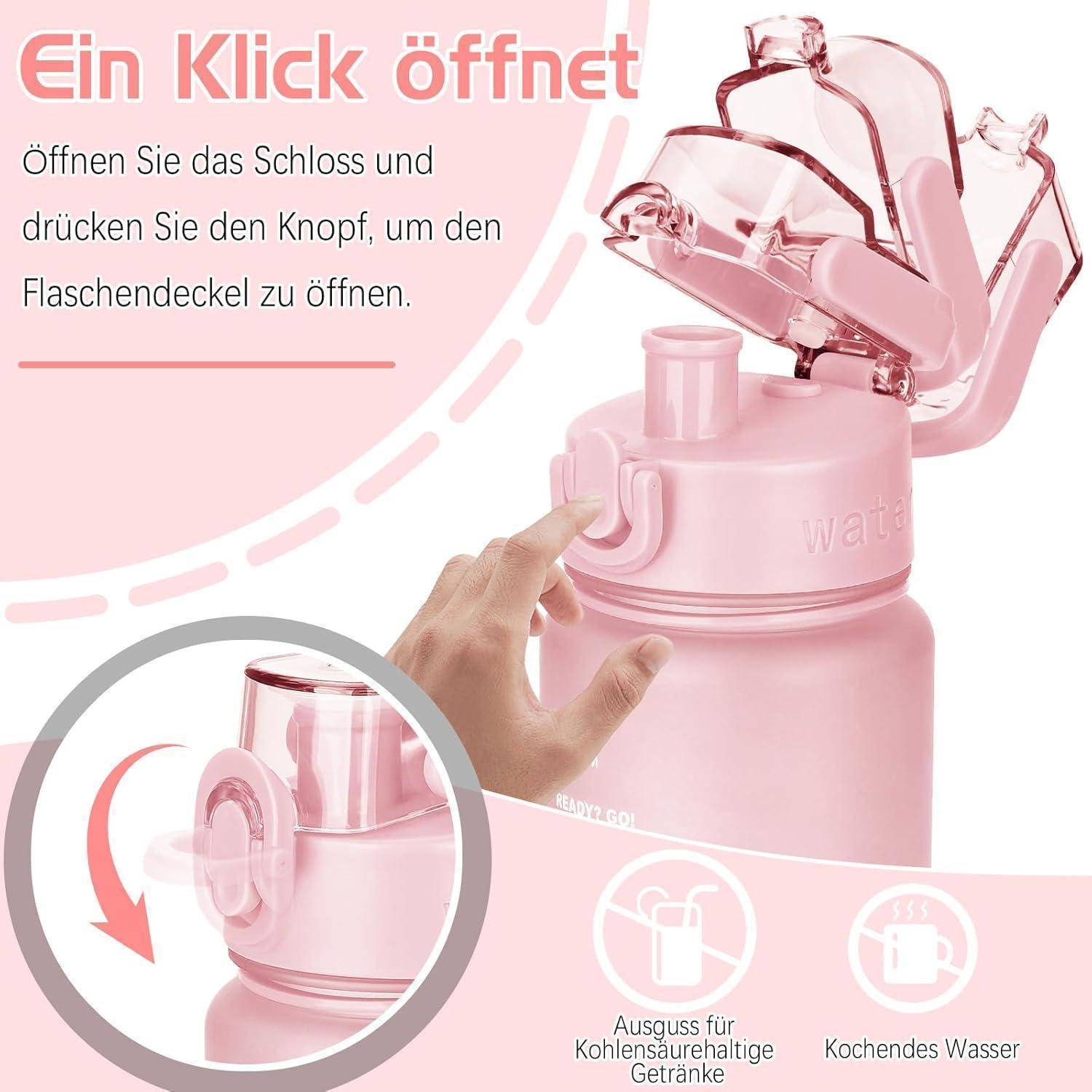 Trinkflasche 1l BPA-Frei Auslaufsicher Zeitmarkierung Sport Yoga