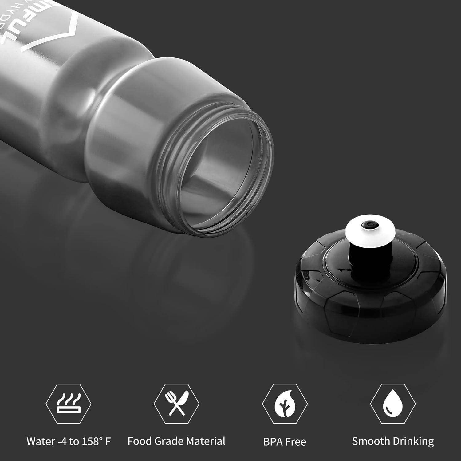 Graue Wasserflasche mit Schraubverschluss, mit dem Label 'IMOLAB', mit einem Temperaturbereich von -4°F bis 158°F, aus lebensmittelechtem Material, BPA-frei.