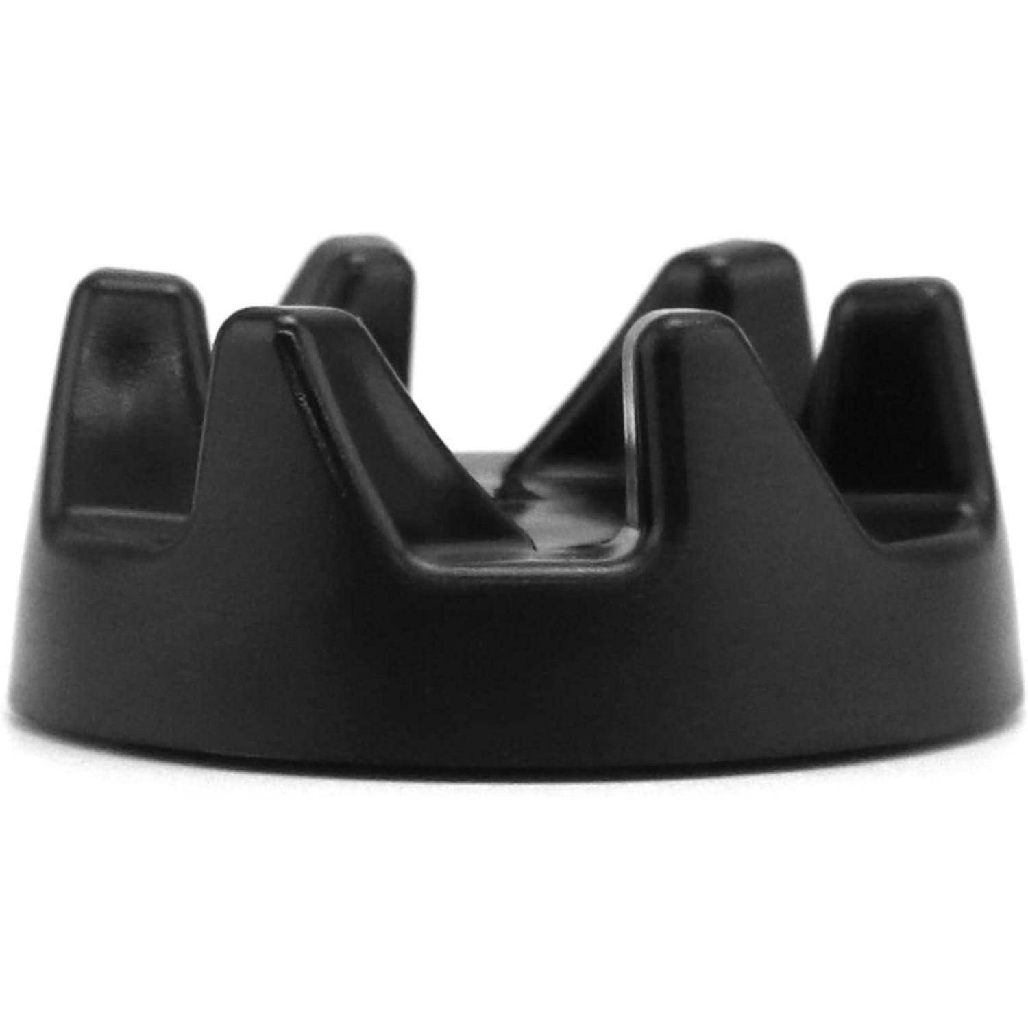 Ein schwarzer Motorradhelm-Halter mit hervorstehenden Griffen, der entwickelt wurde, um einen Helm sicher zu befestigen.