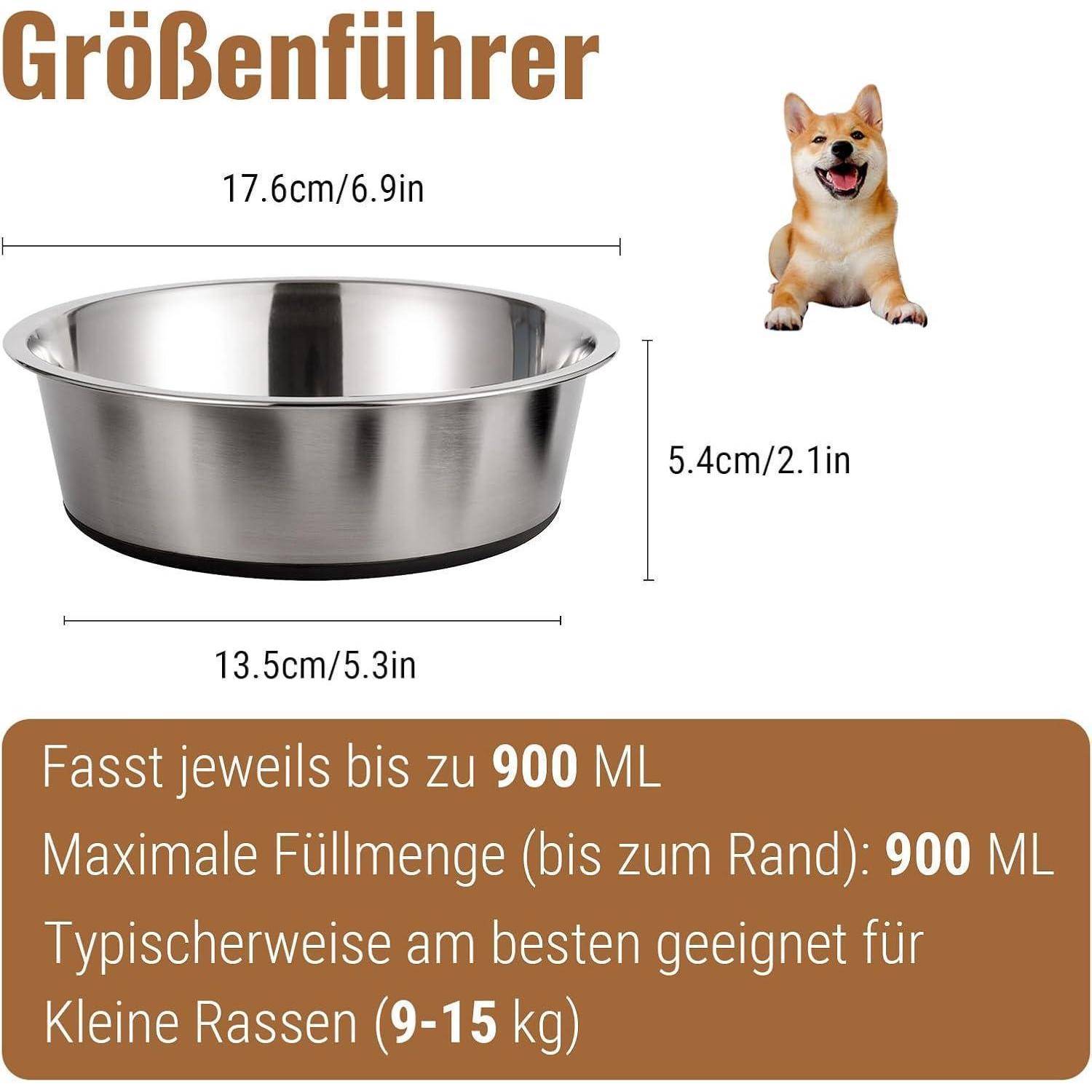 Hundeschalen Edelstahl Rutschfest Silikonboden 2 Stück 900ML