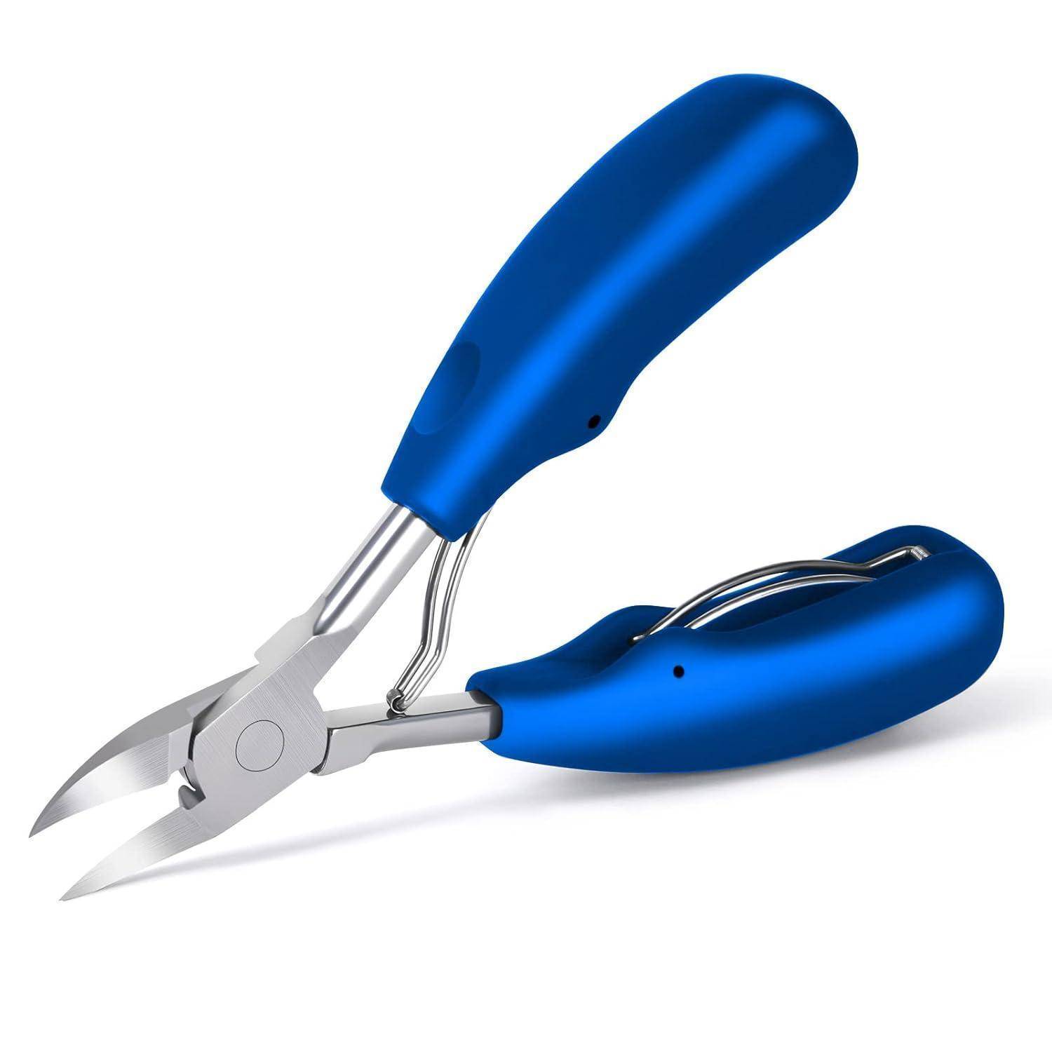 Ein Paar Zangen mit blauen Griffen, die spitze, scharfe Spitzen für präzise Schneidaufgaben in Handwerks- oder Elektronikarbeiten aufweisen.