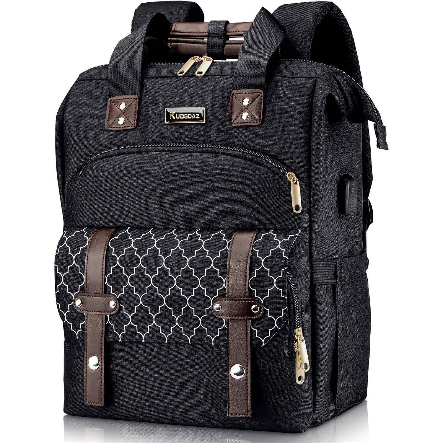 Schwarz Rucksack Damen Schulrucksack Mädchen USB Ladeanschluss 15,6