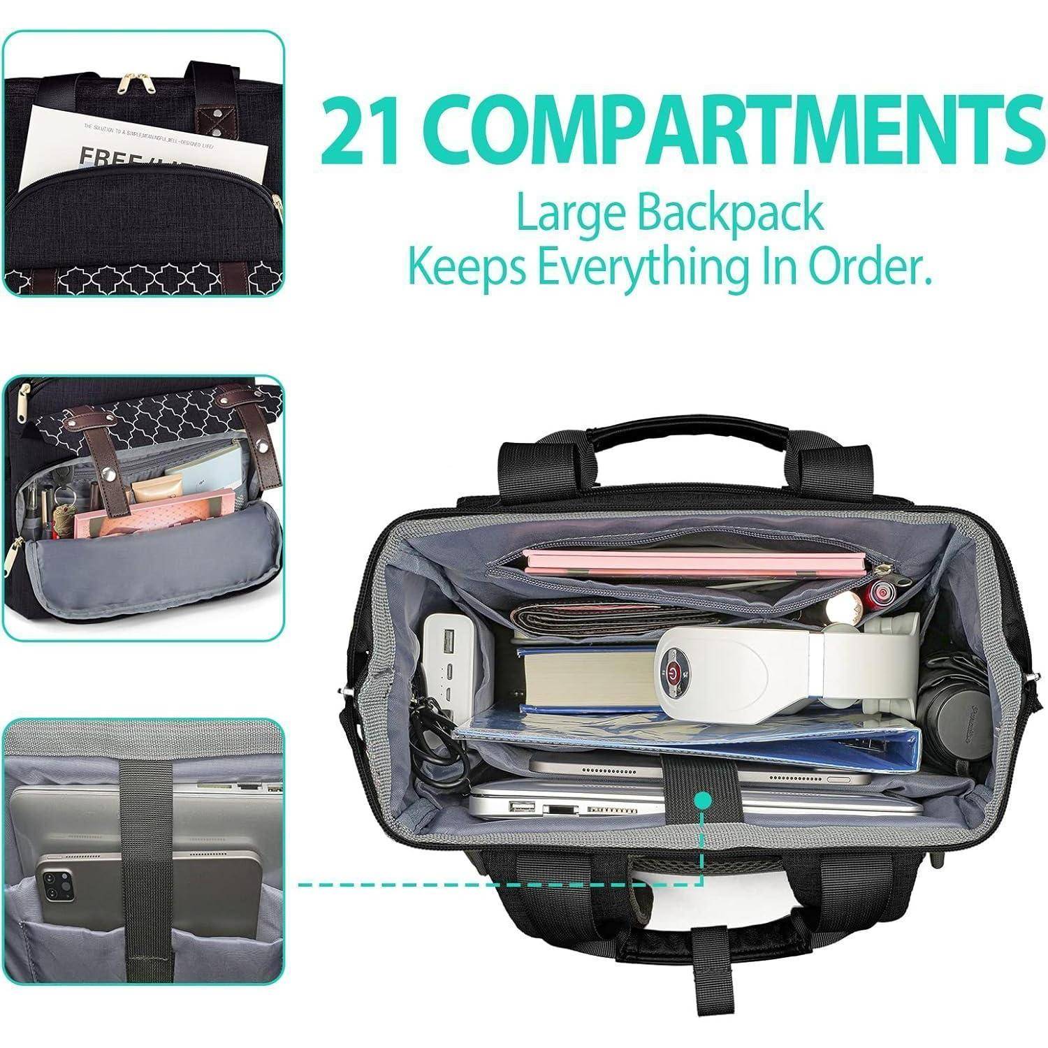 Schwarz Rucksack Damen Schulrucksack Mädchen USB Ladeanschluss 15,6