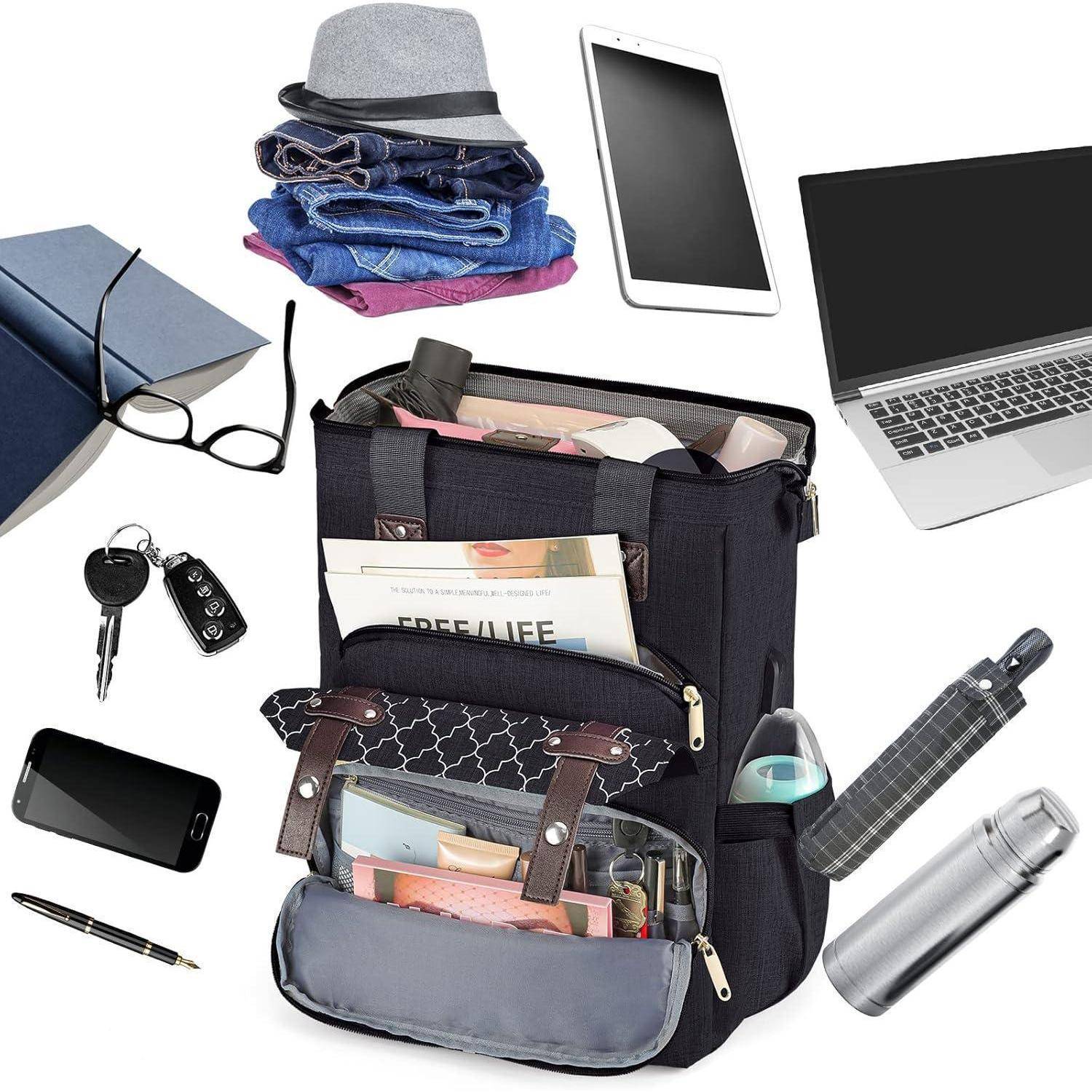 Schwarz Rucksack Damen Schulrucksack Mädchen USB Ladeanschluss 15,6