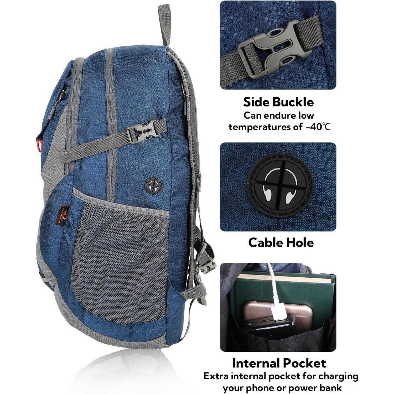 Faltbarer Rucksack Wanderrucksack 30L Ultraleicht Nassfach Blau