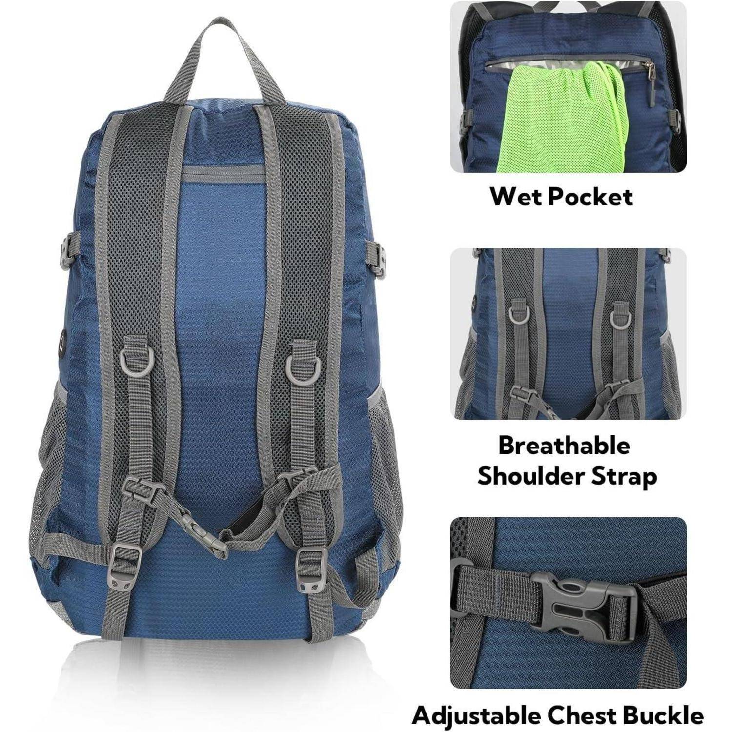Faltbarer Rucksack Wanderrucksack 30L Ultraleicht Nassfach Blau