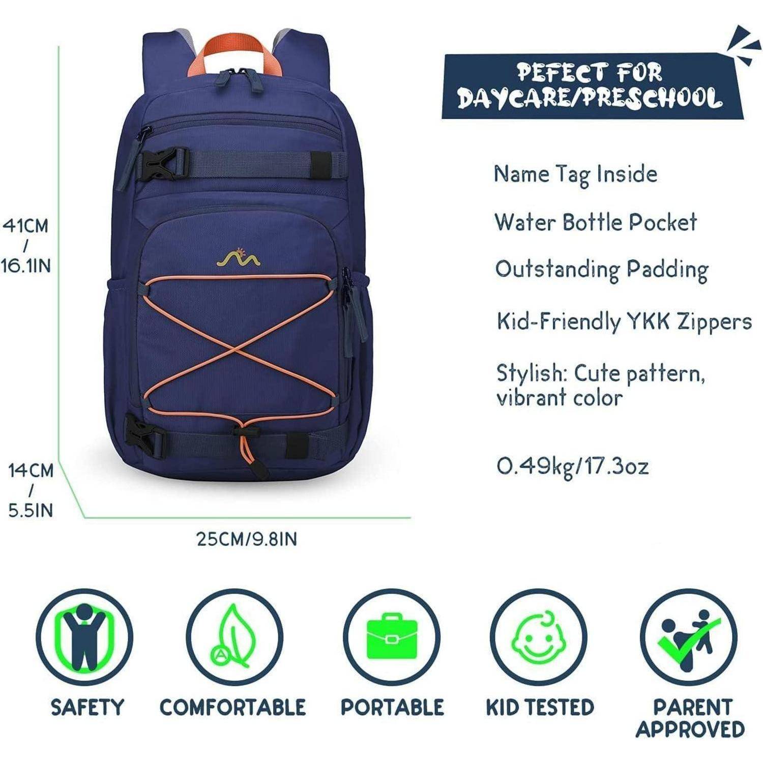 Kinderrucksack Mädchen Jungen Schulrucksack 15L 25x14x41 cm dunkelblau