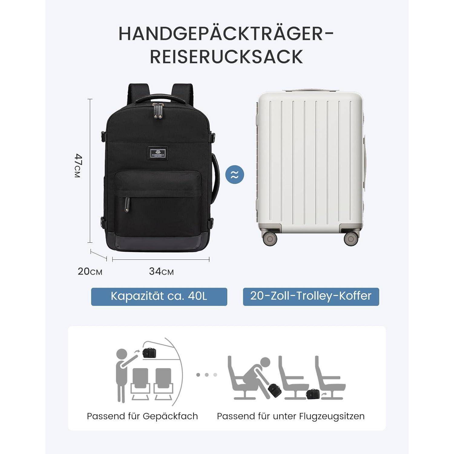 Handgepäck Rucksack 40L 17,3 Zoll Laptop Reise Weekender Business