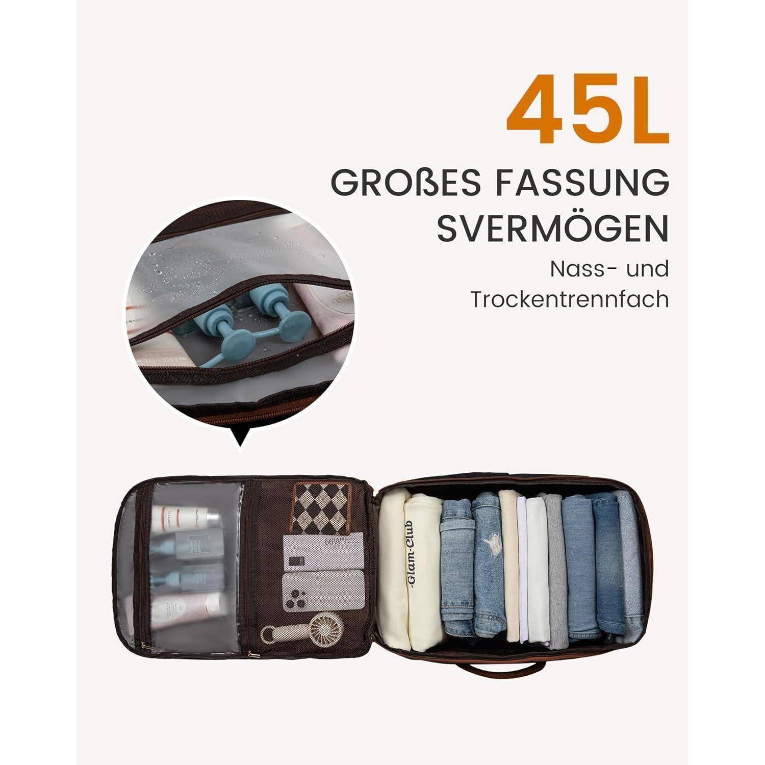 Reiserucksack Handgepäck 45L Damen 17,3 Zoll Laptopfach Beige Schwarz