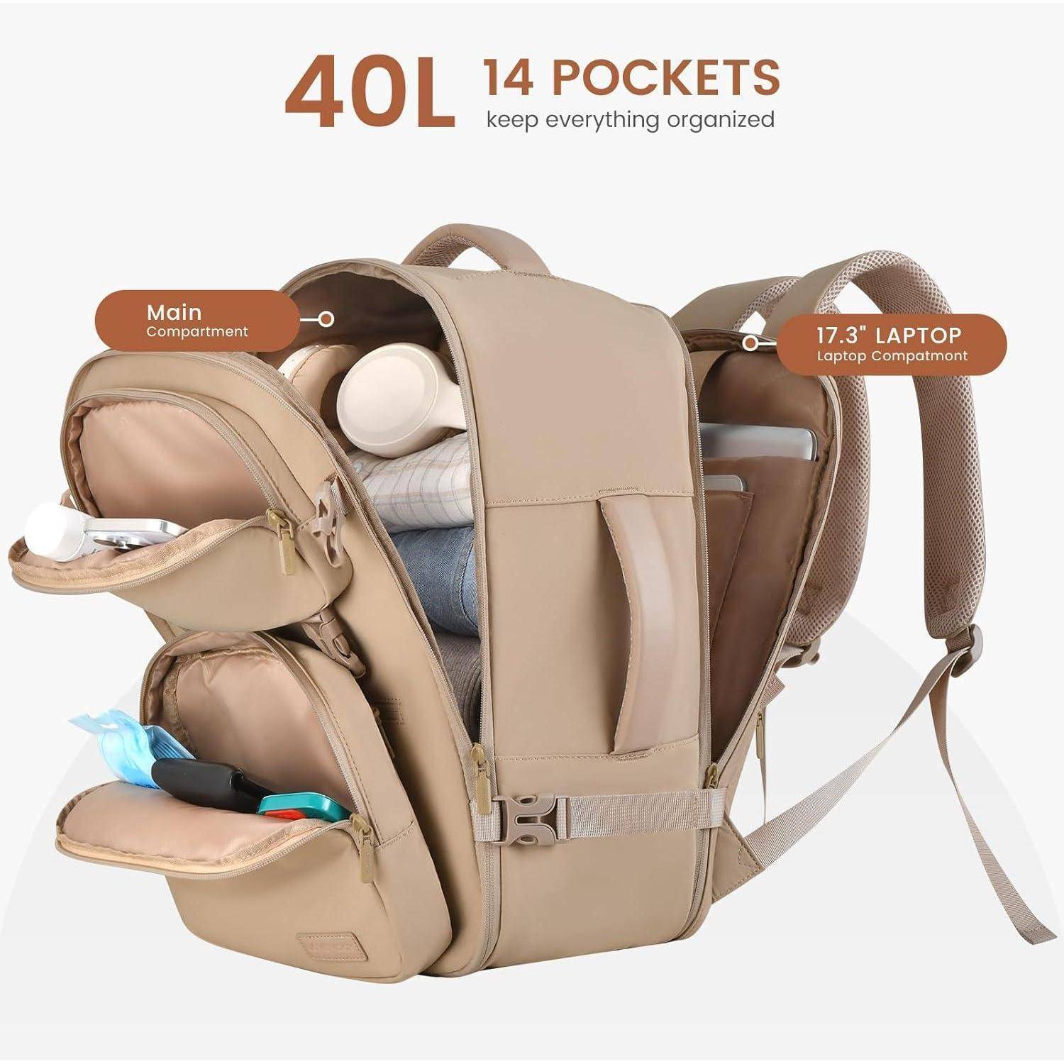 Rucksack Handgepäck 40L Reiserucksack Damen Groß 17.3 Zoll Laptop