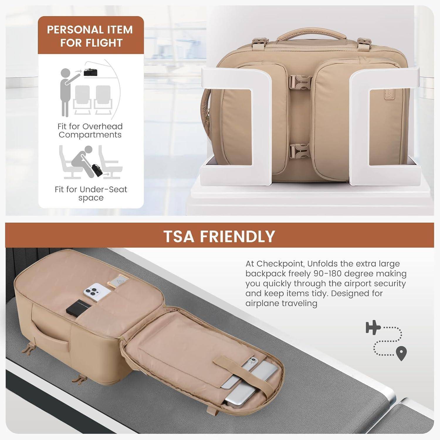 Rucksack Handgepäck 40L Reiserucksack Damen Groß 17.3 Zoll Laptop