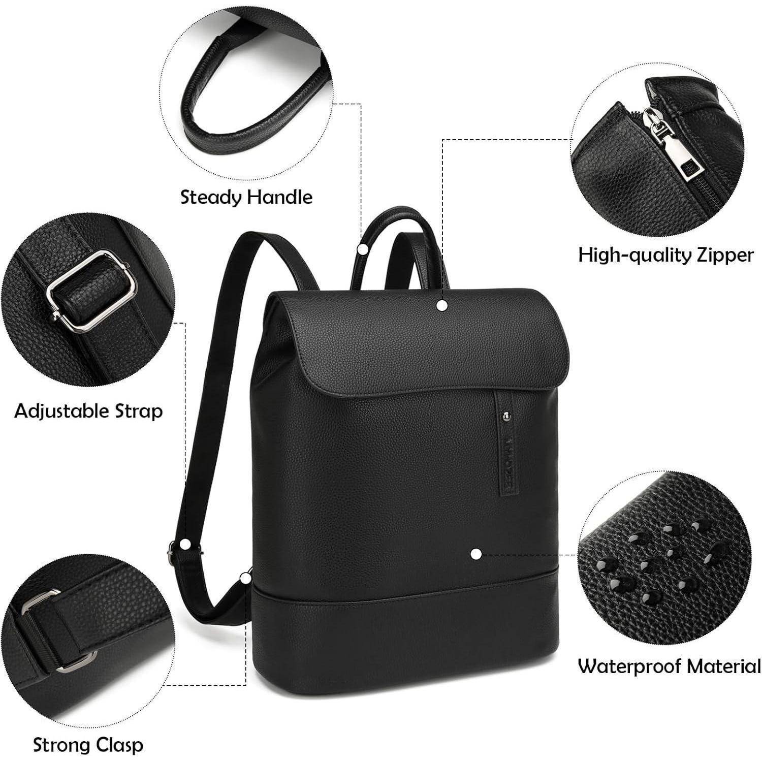 Damen Rucksack PU Leder Anti Diebstahl Daypack 14 Zoll Wasserdicht