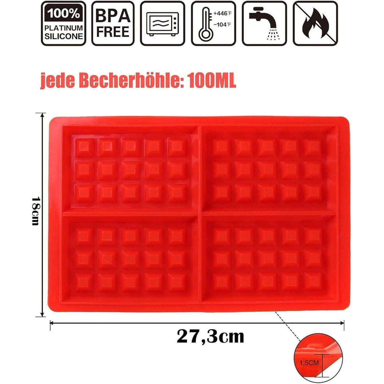Rote Silikonwaffelform mit der Aufschrift 