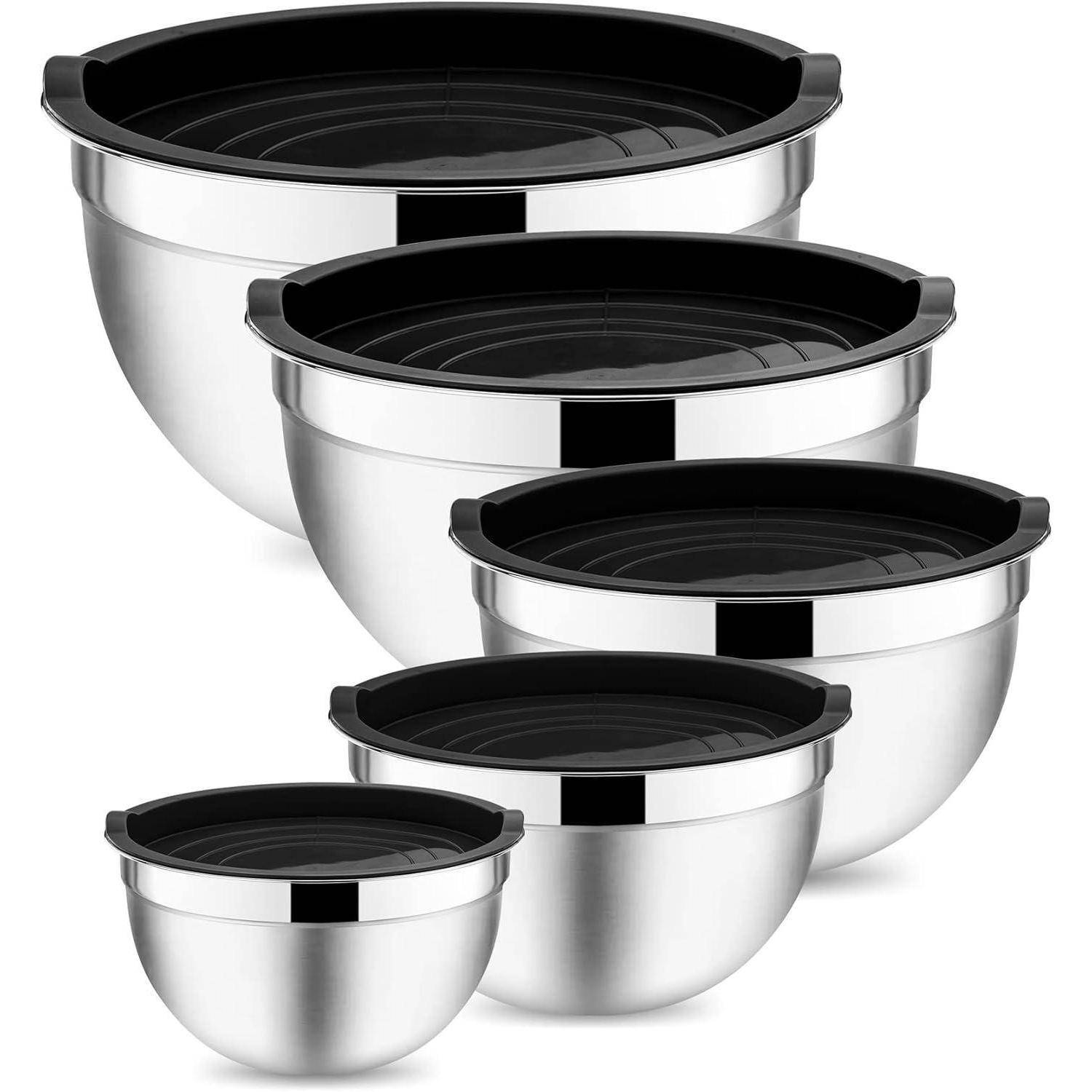 Rührschüssel Set 5-teilig Edelstahl Salatschüssel Schwarz