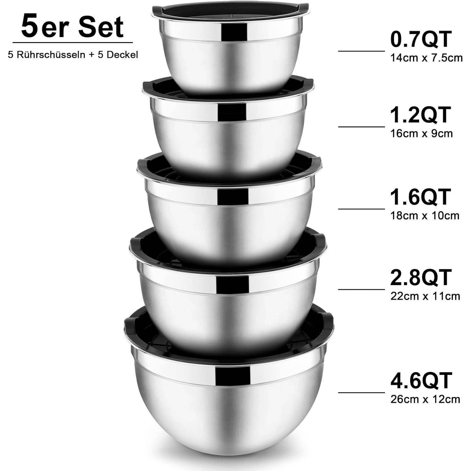 Rührschüssel Set 5-teilig Edelstahl Salatschüssel Schwarz