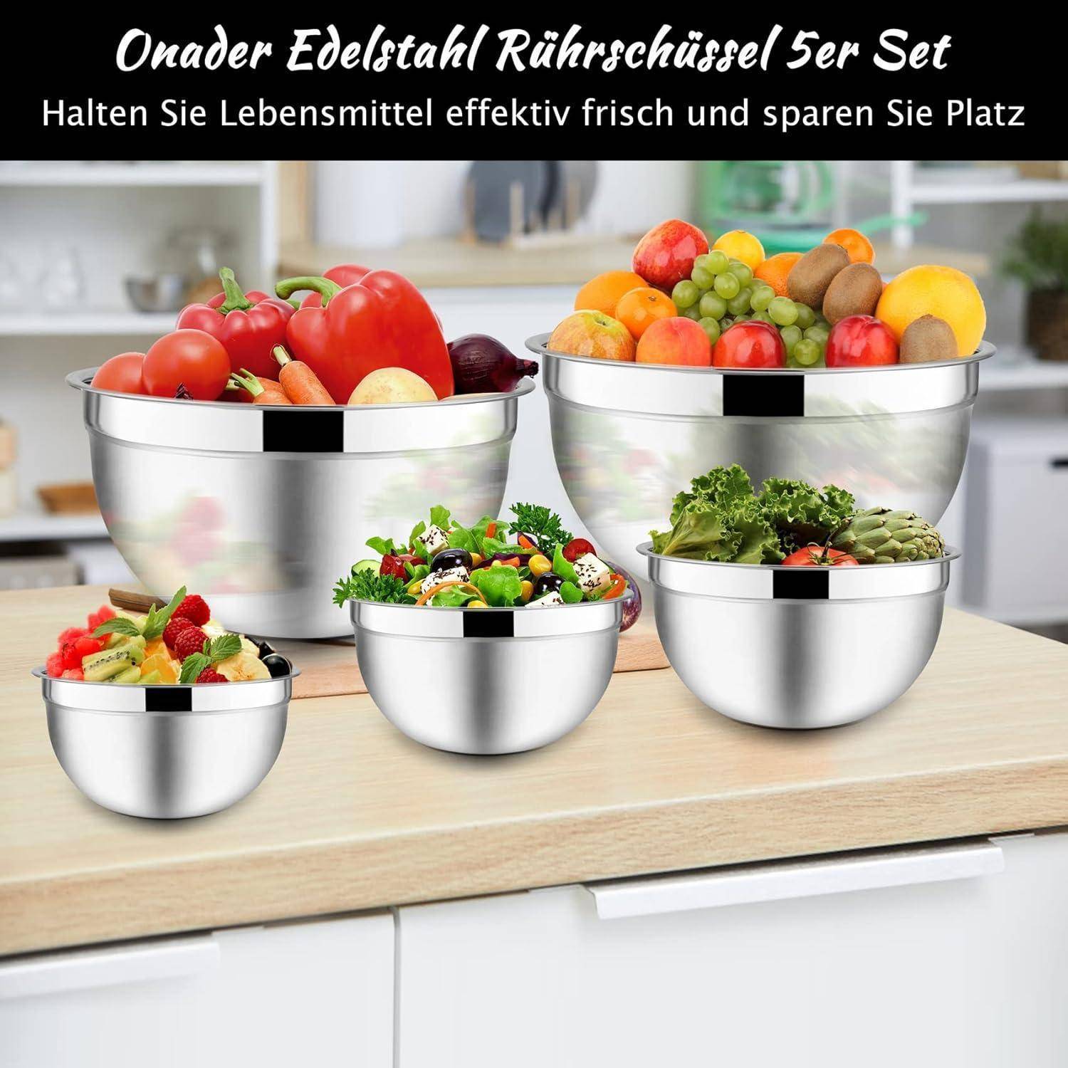 Rührschüssel Set 5-teilig Edelstahl Salatschüssel Schwarz