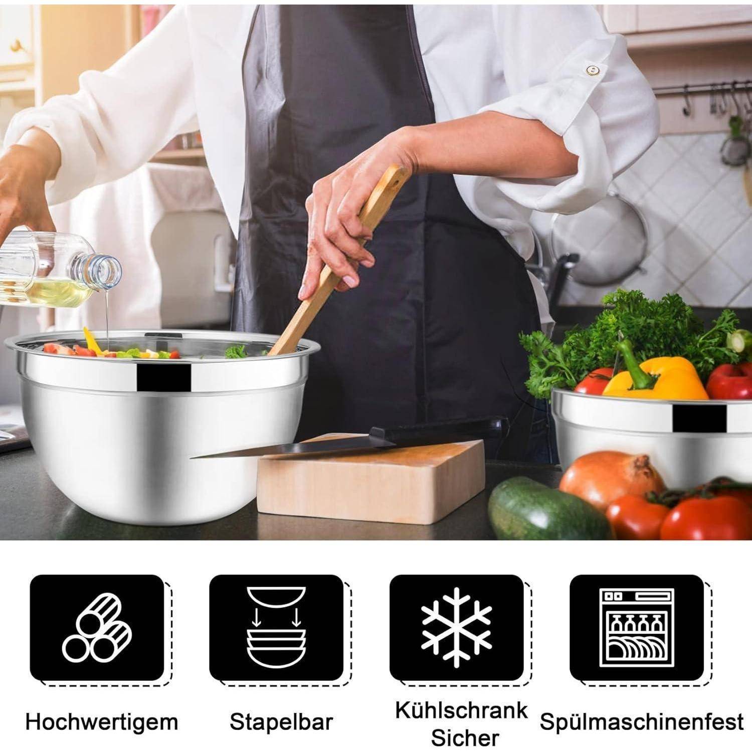 Rührschüssel Set 5-teilig Edelstahl Salatschüssel Schwarz