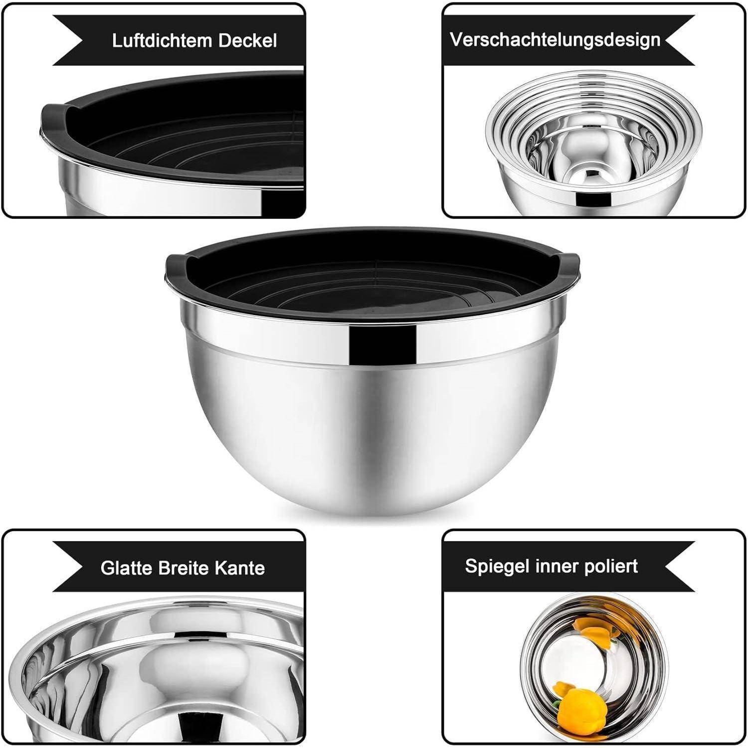 Rührschüssel Set 5-teilig Edelstahl Salatschüssel Schwarz