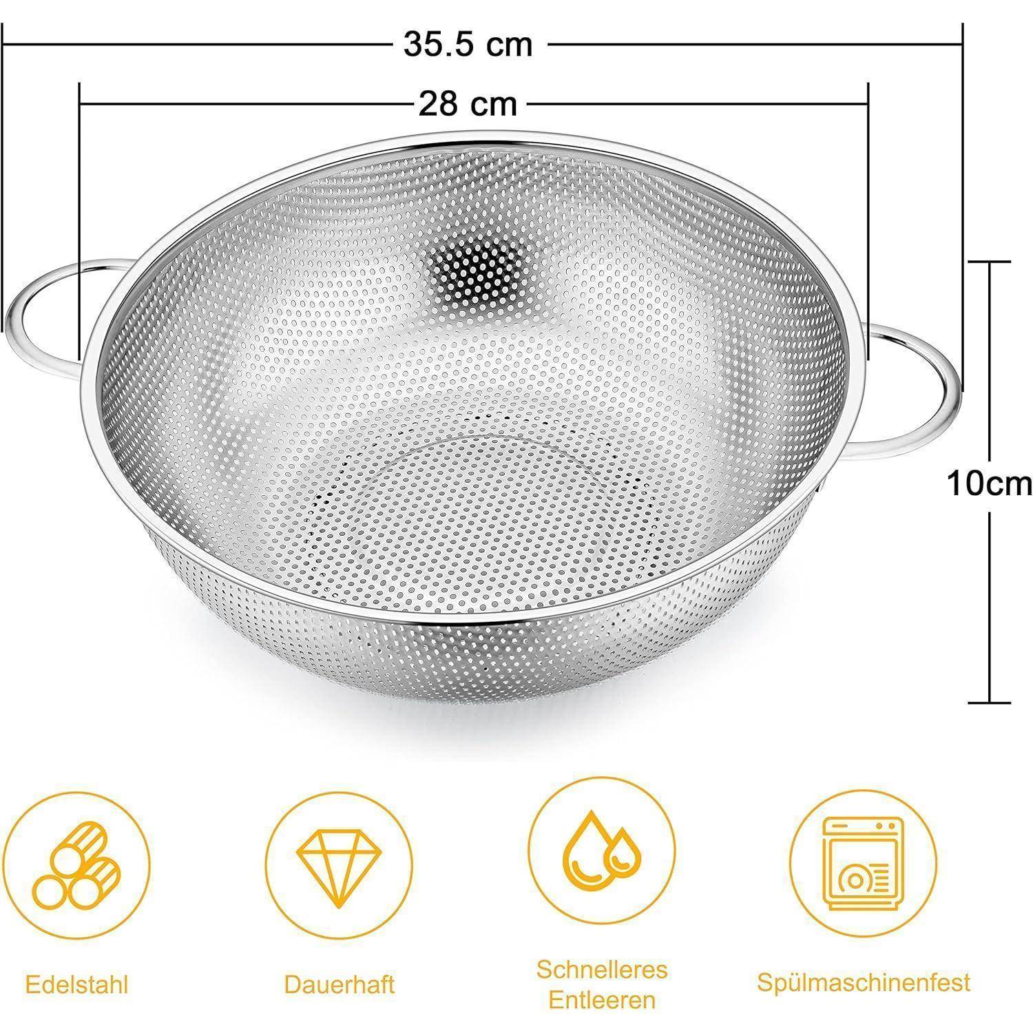Küchensieb Edelstahl Ø 28cm, Mikroperforiert, Mit