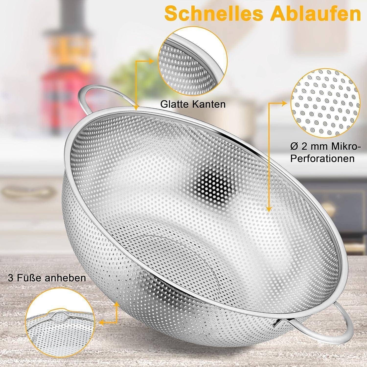 Küchensieb Edelstahl Ø 28cm, Mikroperforiert, Mit