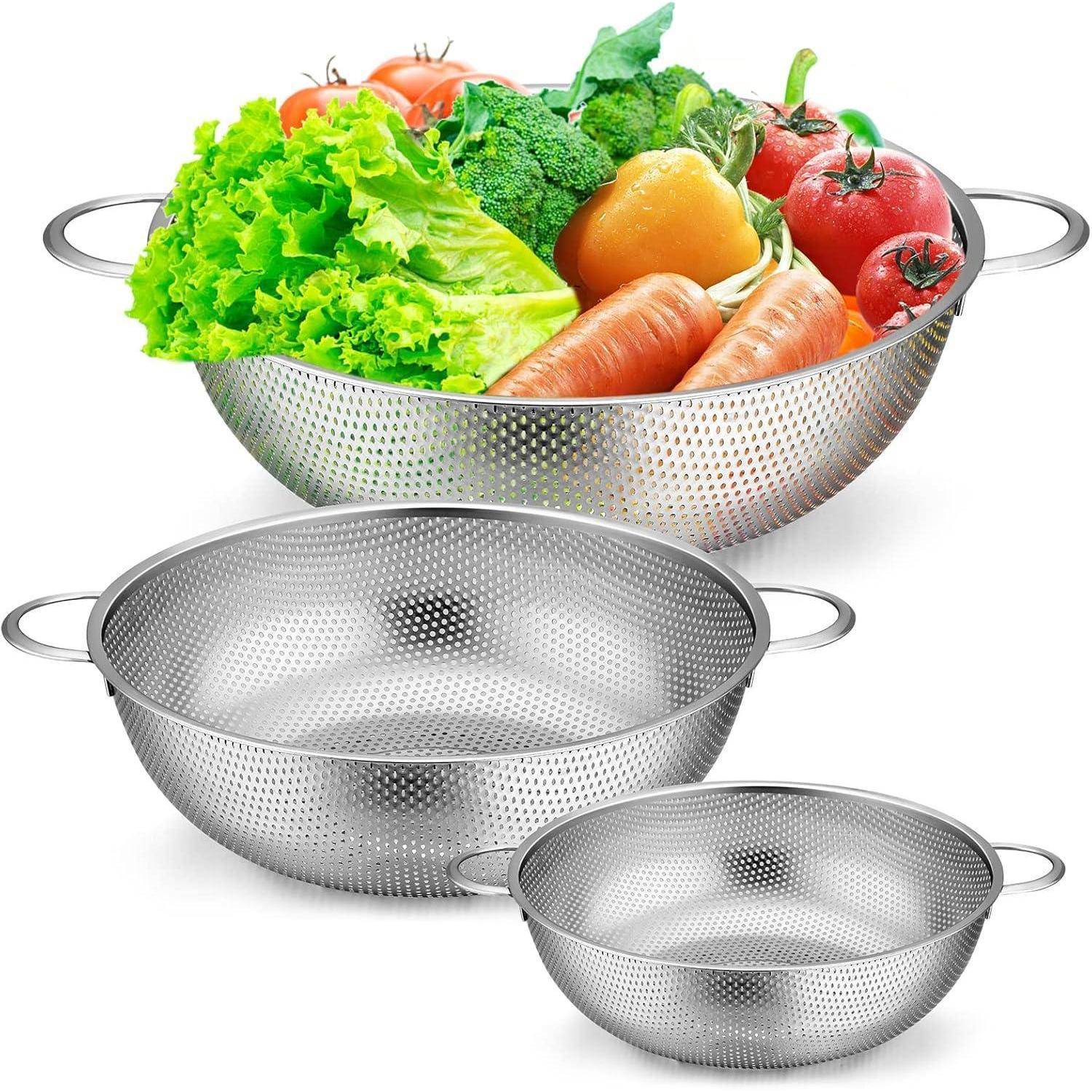 Sieb Edelstahl Nudelsieb 3er Set Mikroperforiert mit Griffen 28cm 22cm