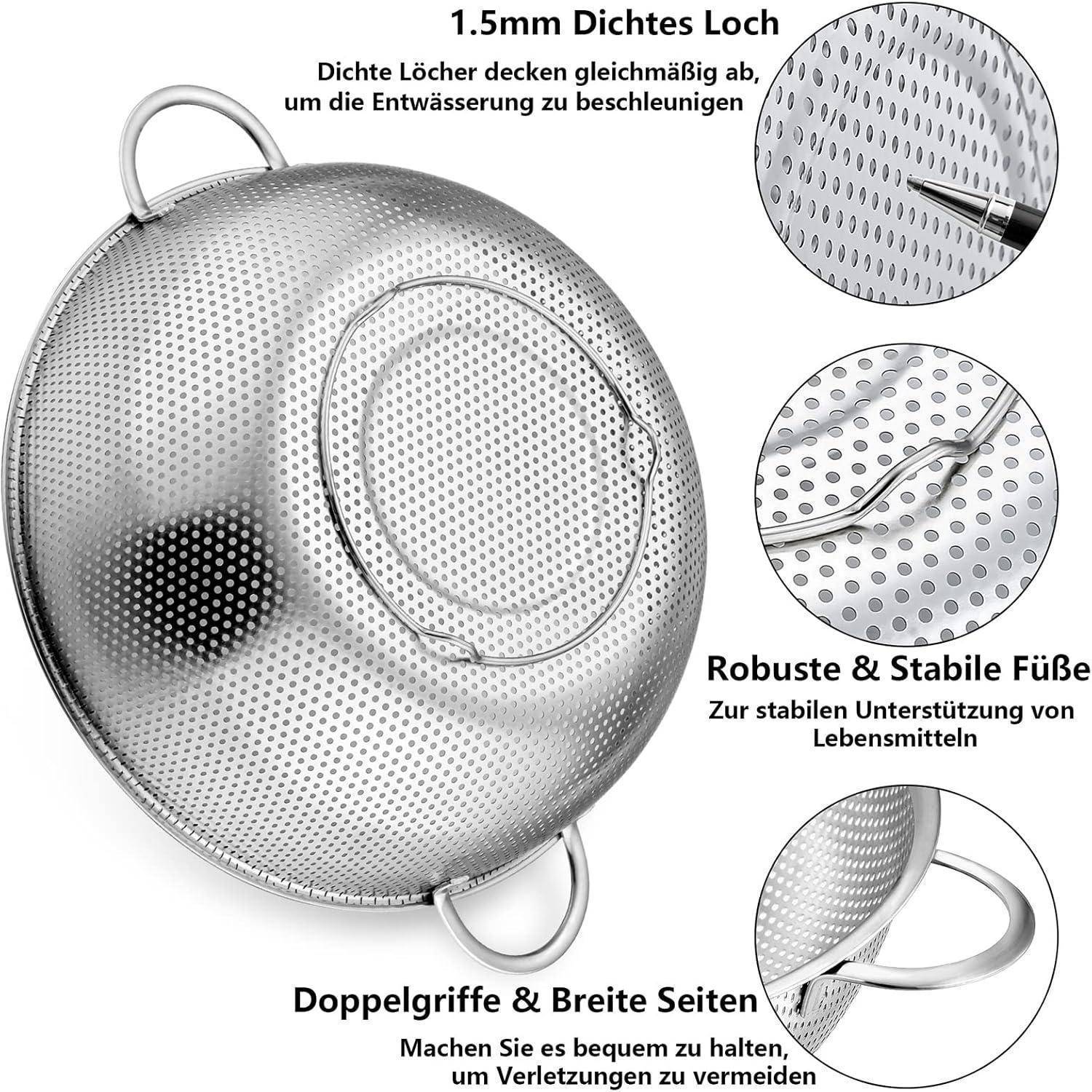 Sieb Edelstahl Nudelsieb 3er Set Mikroperforiert mit Griffen 28cm 22cm
