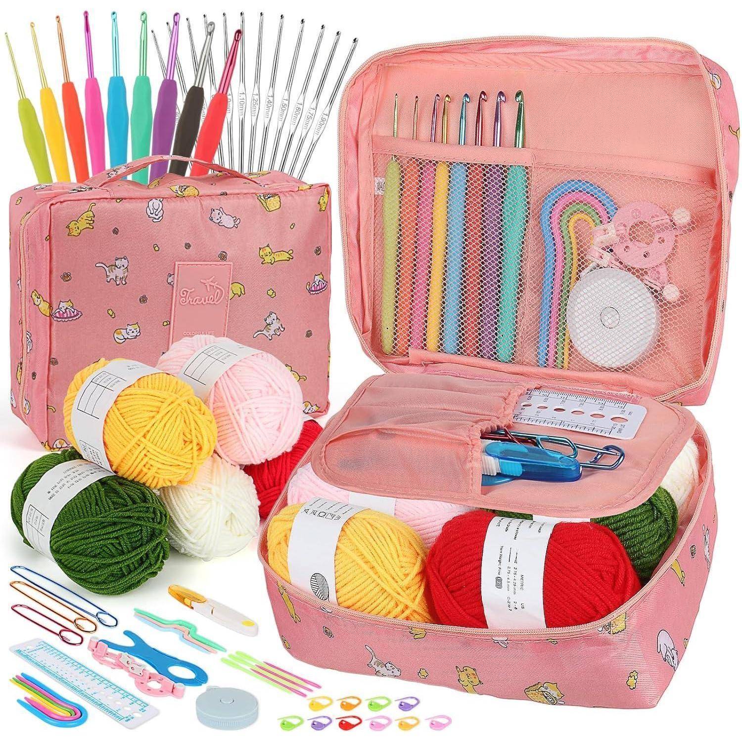 Häkelset für Anfänger, 58tlg. Rosa Katze HäkelnadelSet mit Weicher