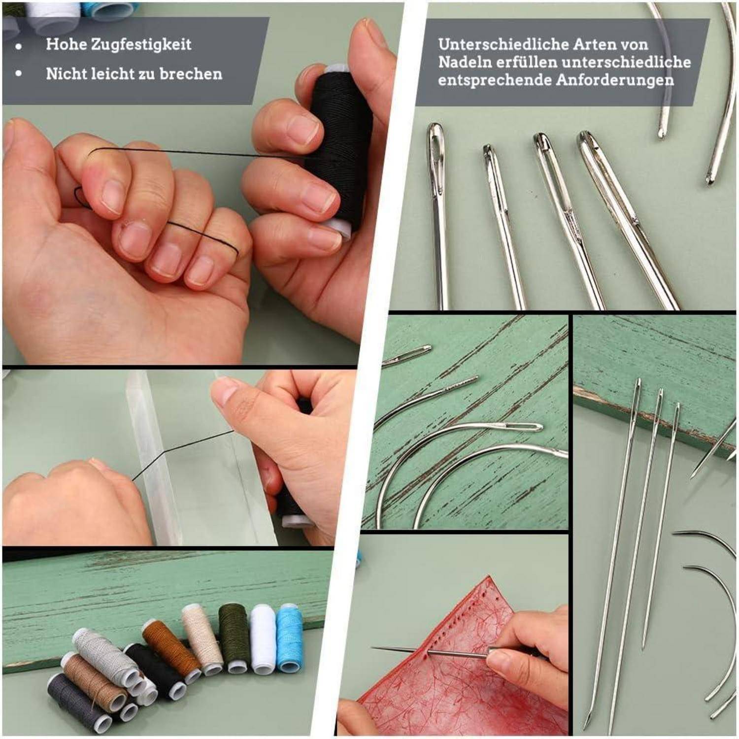 Leder-Nähset Reparaturset Nähnadeln Nähahle Nahttrenner Nähgarn