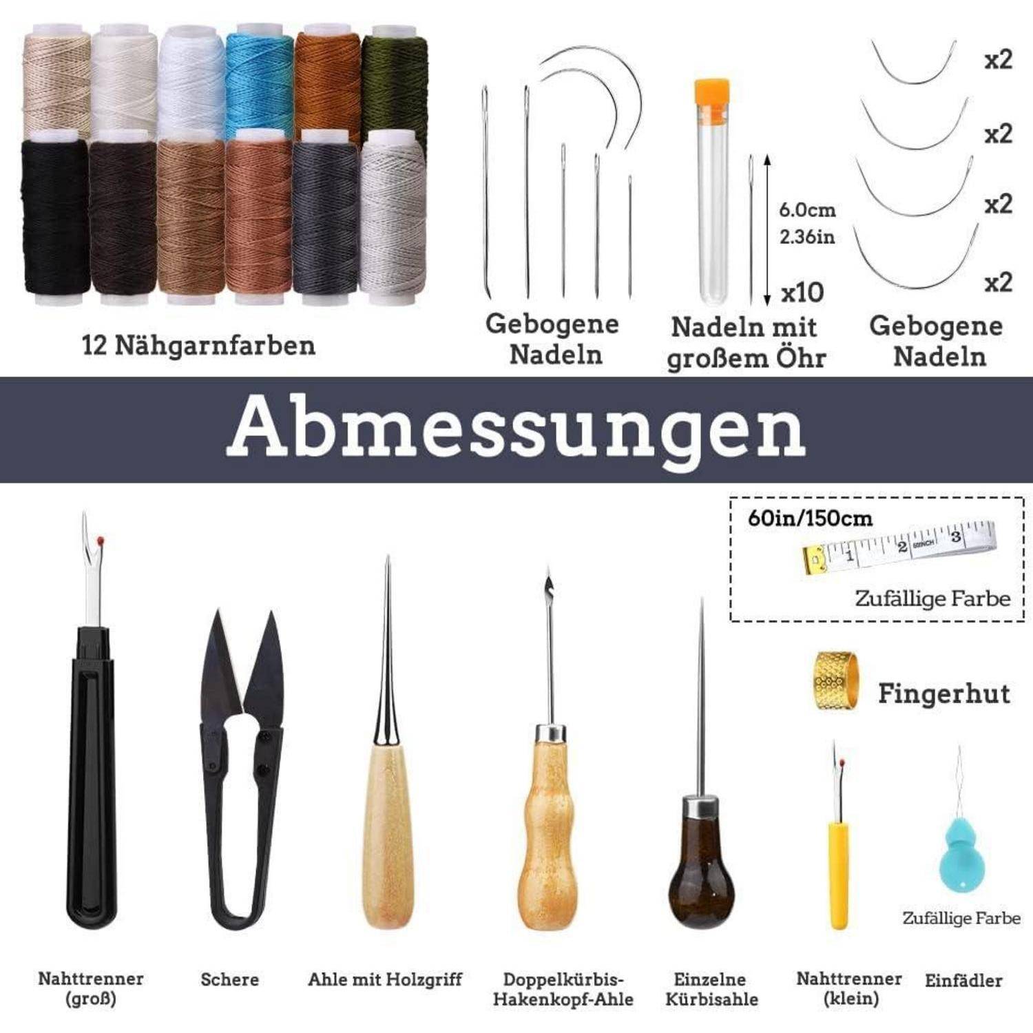 Leder-Nähset Reparaturset Nähnadeln Nähahle Nahttrenner Nähgarn