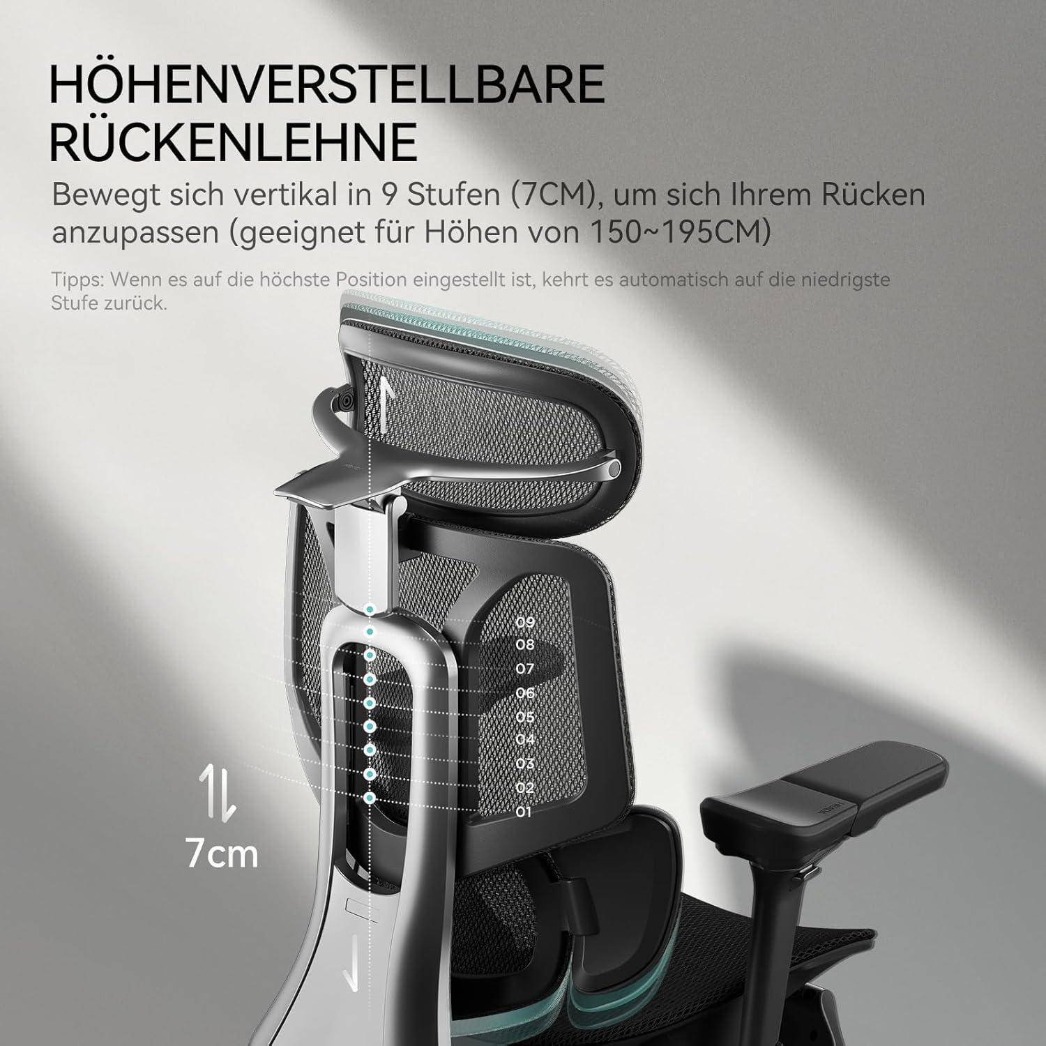 E3 Pro Ergonomischer Bürostuhl 3-Zonen Lendenstütze 4D Kopfstütze