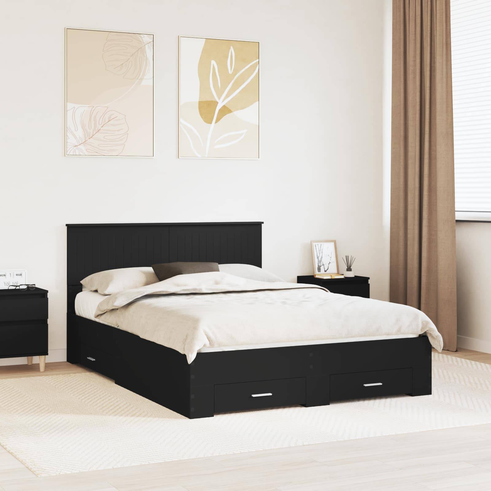 vidaXL Bettrahmen mit Schubladen Schwarz 135 x 190 cm Holzwerkstoff