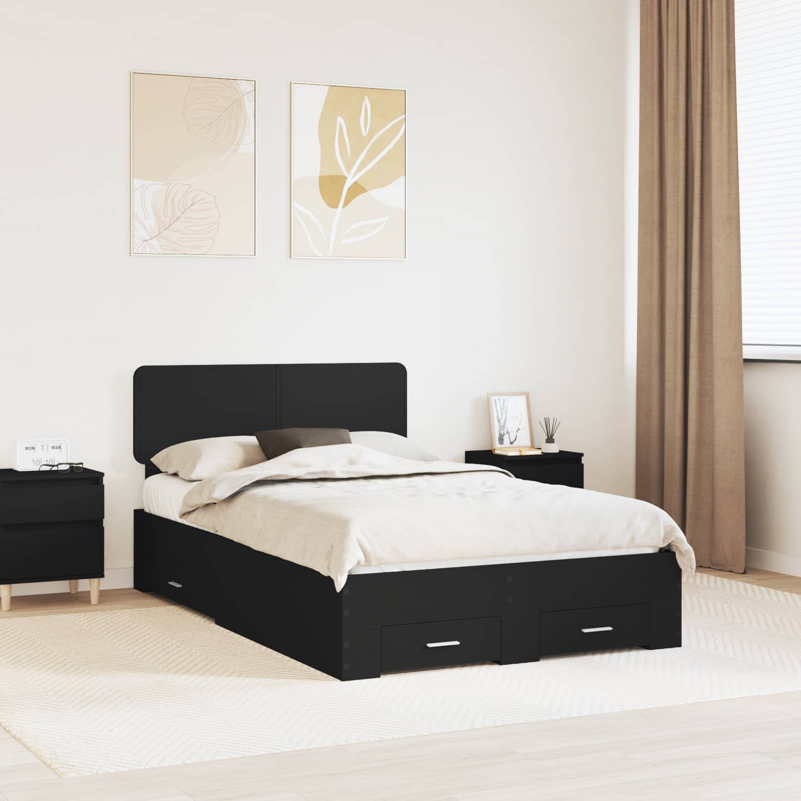 vidaXL Bettrahmen mit Kopfteil Schwarz 135 x 190 cm Holzwerkstoff