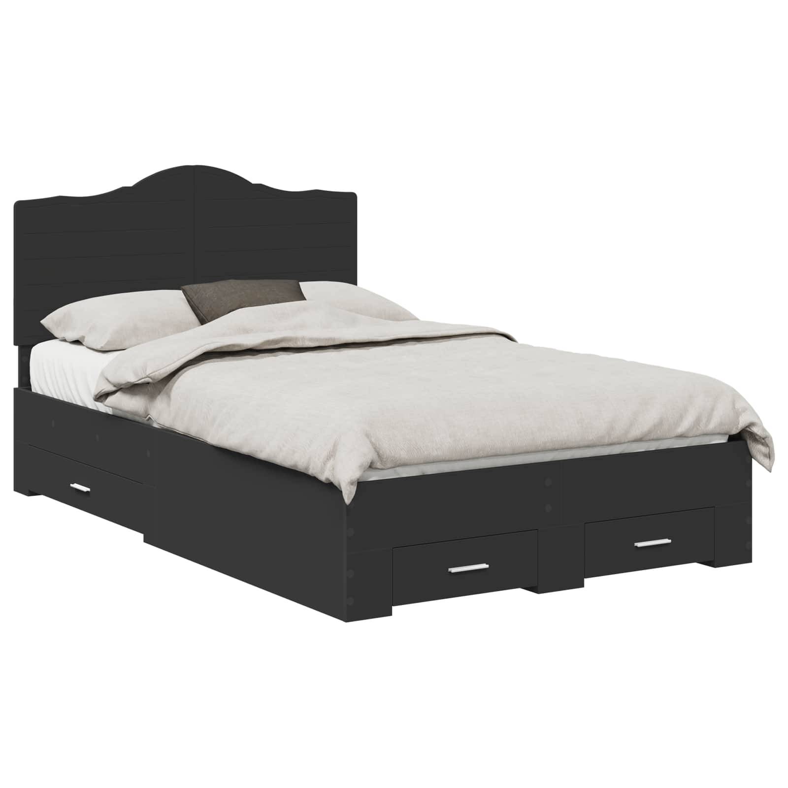 vidaXL Bettrahmen mit Kopfteil Schwarz 135 x 190 cm Holzwerkstoff