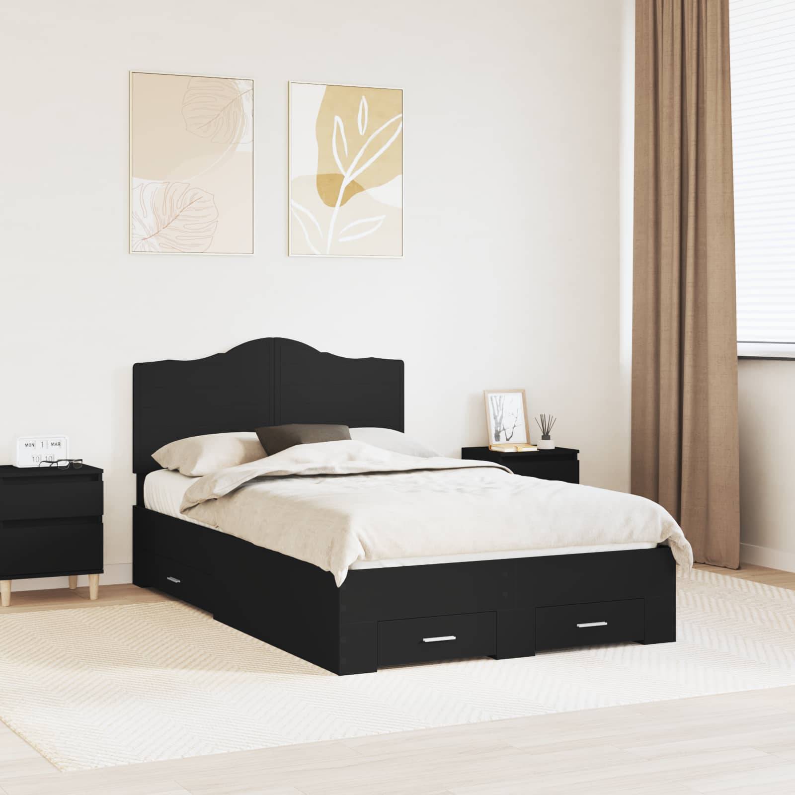 vidaXL Bettrahmen mit Kopfteil Schwarz 135 x 190 cm Holzwerkstoff