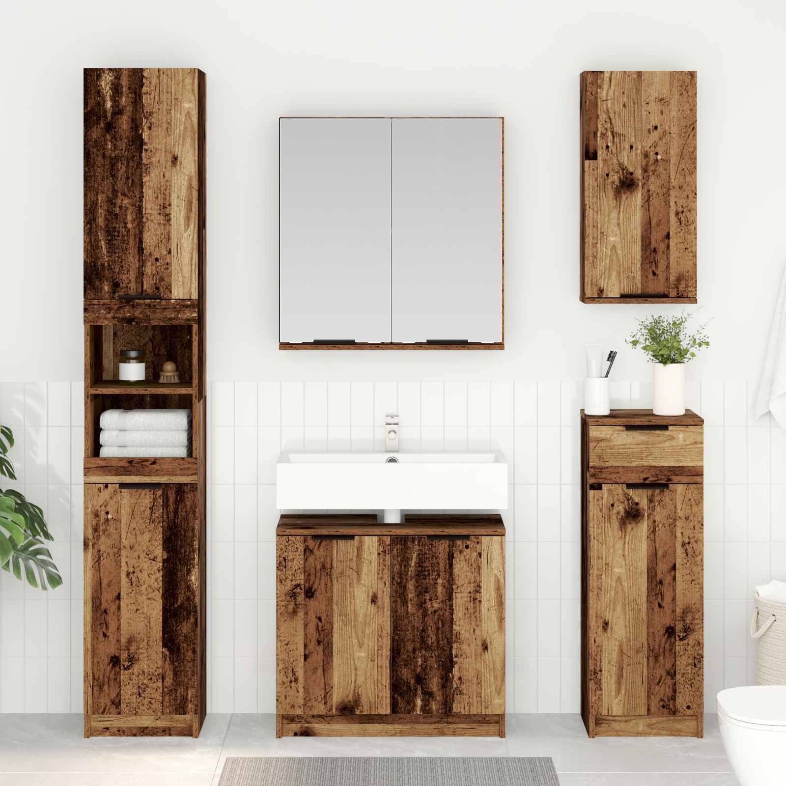 vidaXL Badezimmermöbel-Set mit Schubladen 4 pcs Altholz Holzwerkstoff