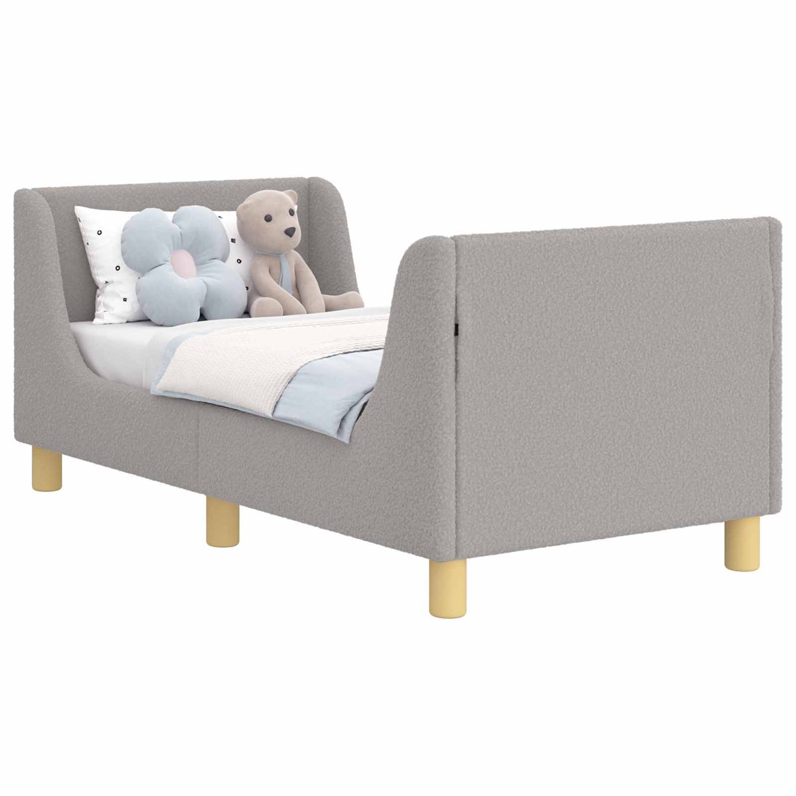vidaXL Kinderbettgestell mit Kopfteil Hellgrau 70 x 140 cm Schafstoff