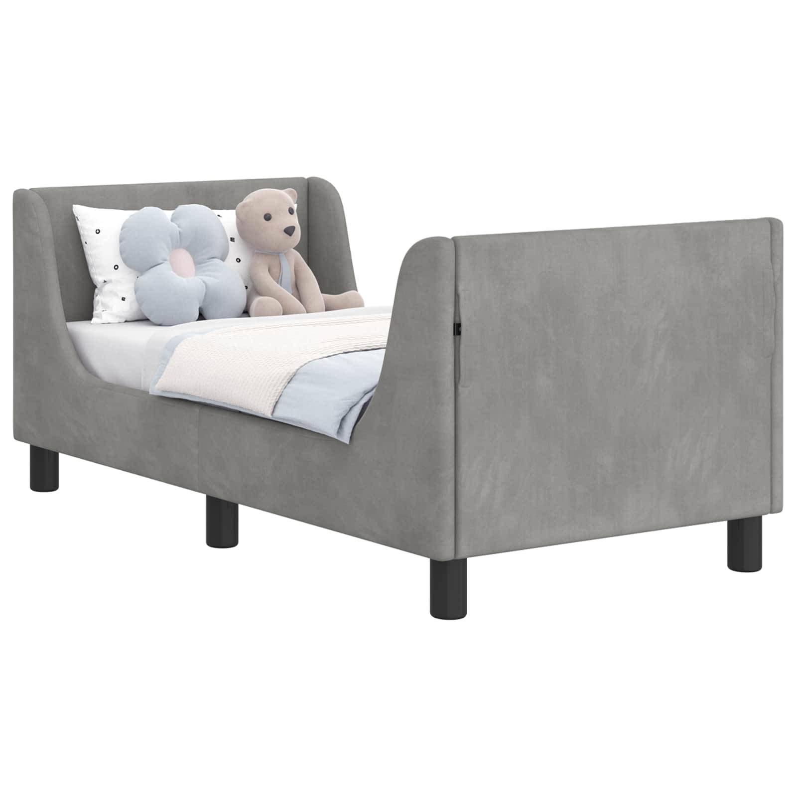 vidaXL Kinderbettgestell mit Kopfteil Hellgrau 70 x 140 cm Samt