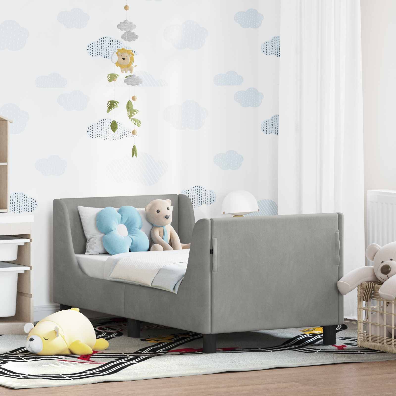vidaXL Kinderbettgestell mit Kopfteil Hellgrau 70 x 140 cm Samt