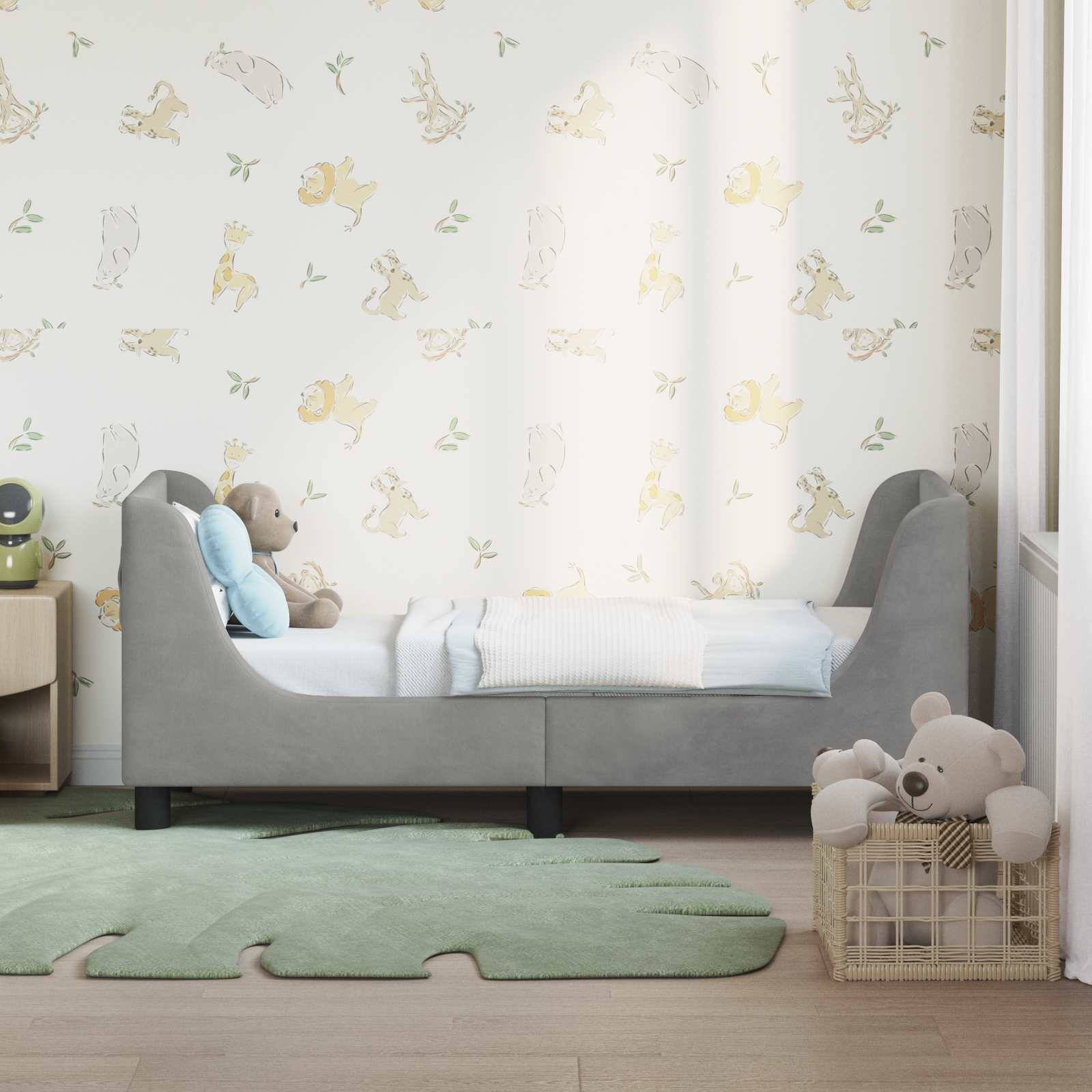vidaXL Kinderbettgestell mit Kopfteil Hellgrau 70 x 140 cm Samt