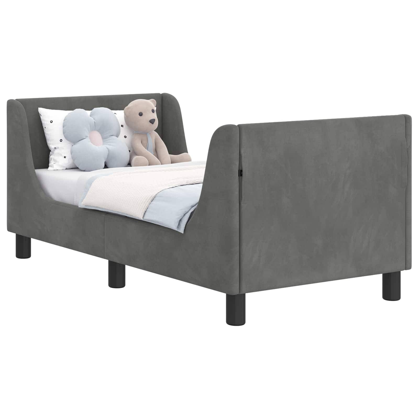 vidaXL Kinderbettgestell mit Kopfteil Dunkelgrau 70 x 140 cm Samt