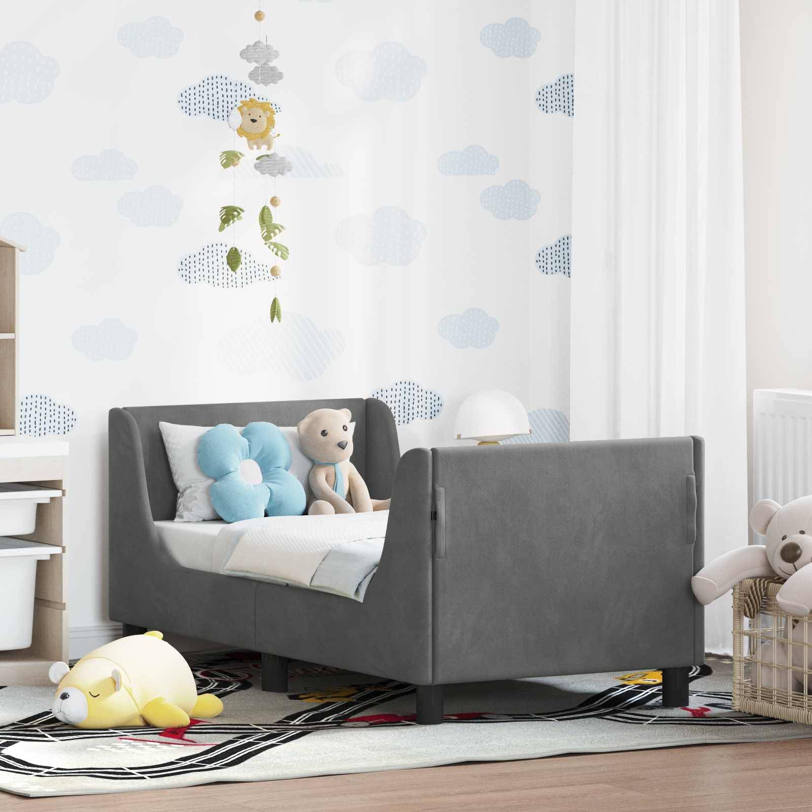 vidaXL Kinderbettgestell mit Kopfteil Dunkelgrau 70 x 140 cm Samt